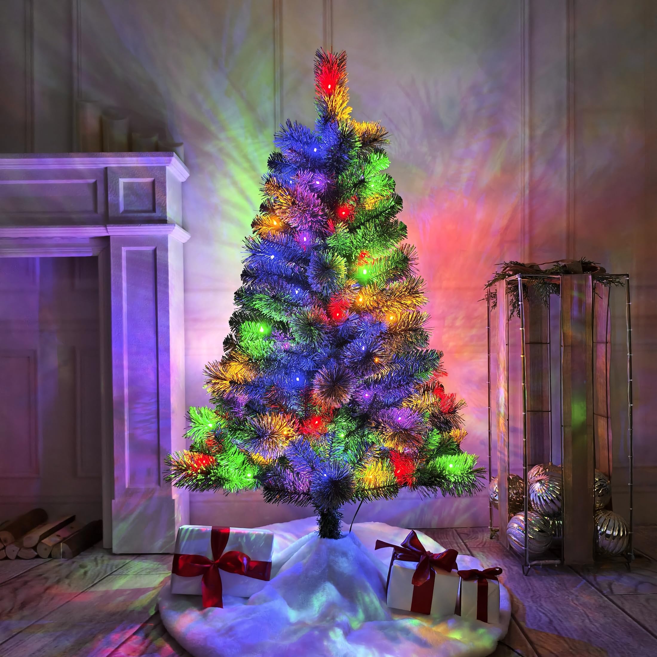 Assilyraft 4FT Pre-Lit Artificial Christmas Tree with 70 LED Lights, 4 Light Modes, 189 Tips, PVC Cashmere Branches, Plastic Sta
