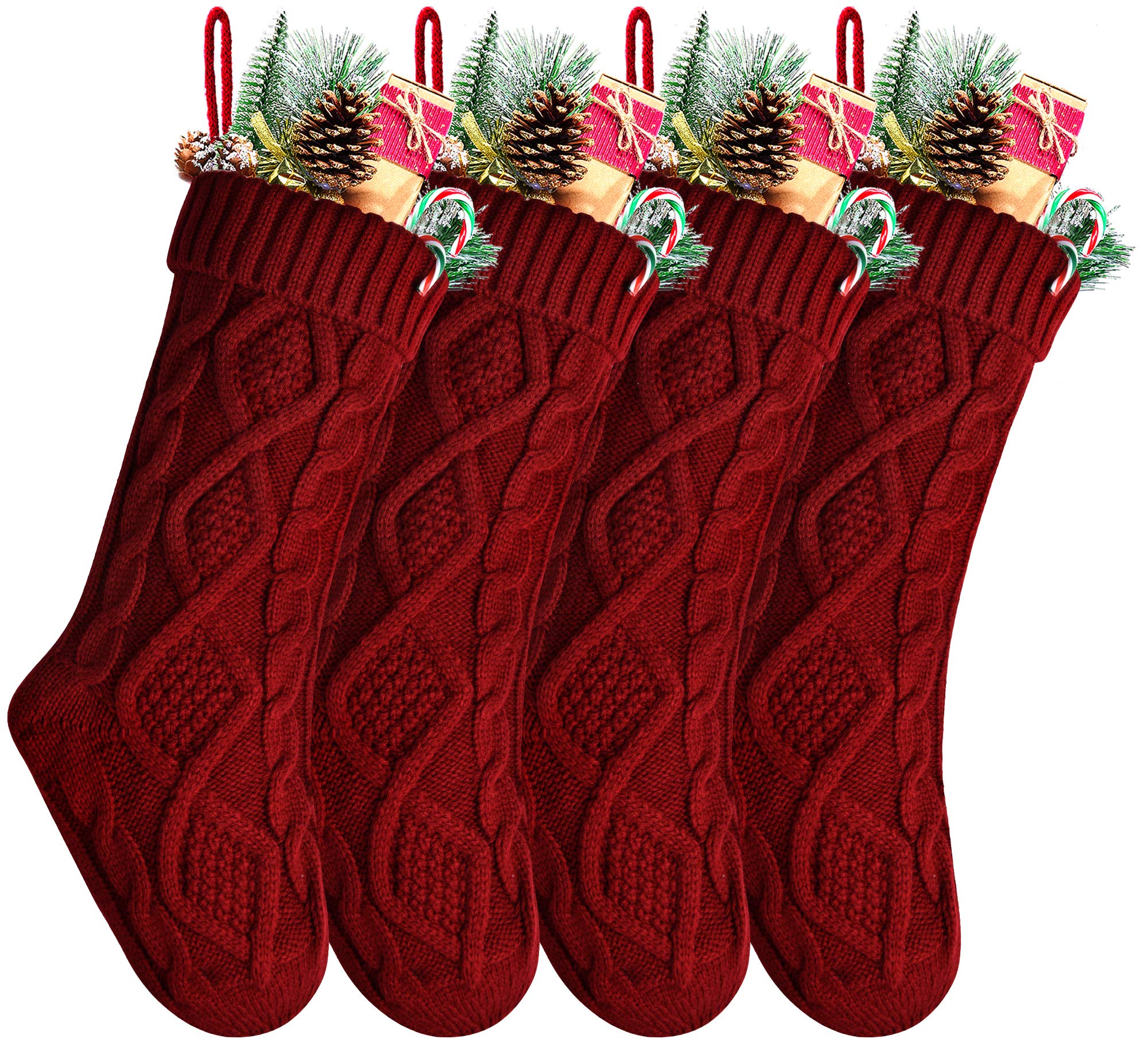 Kunyida 14 4PCS Unique Burgundy Knit Christmas Stockings,Style2