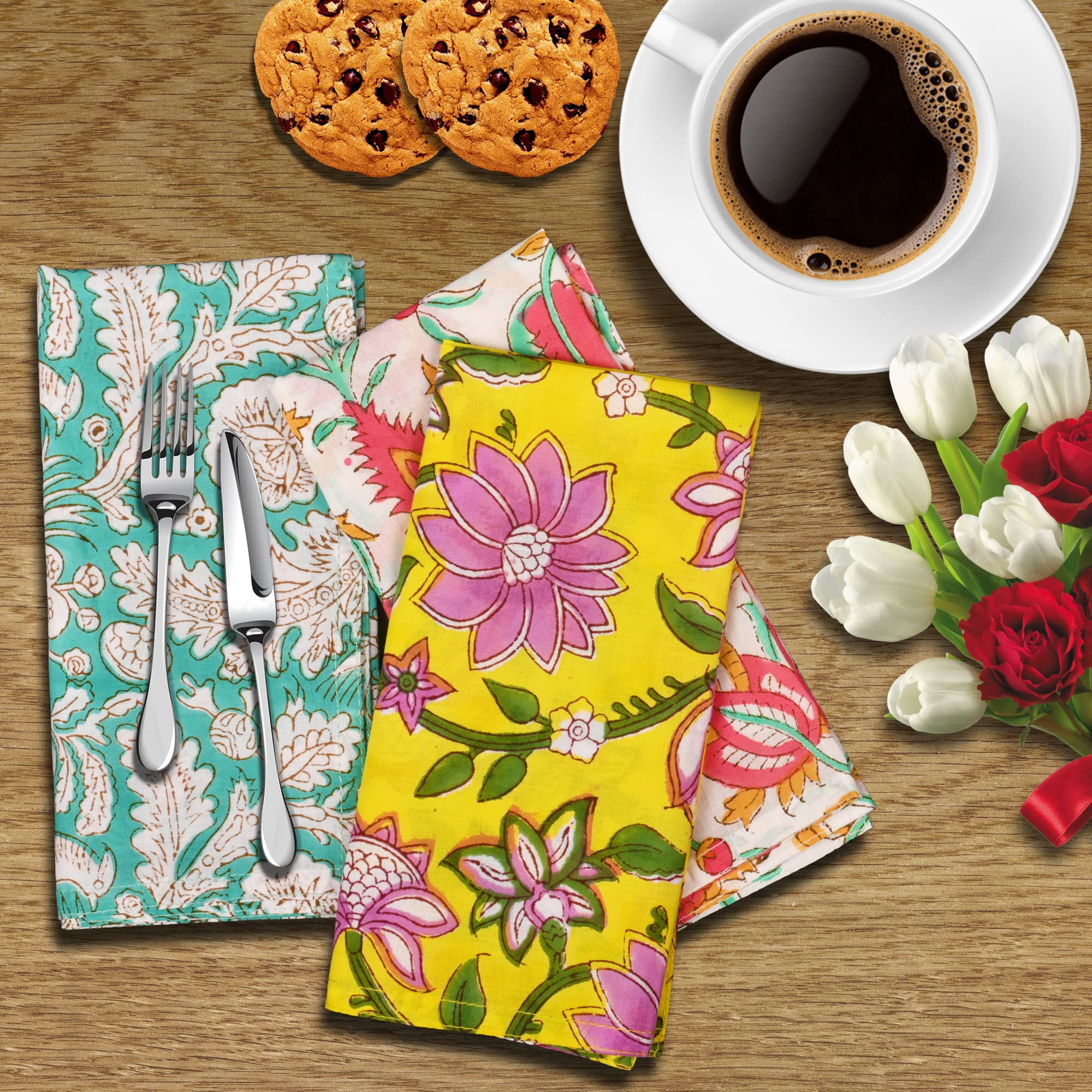 Diyanaimpex 10 Pc Cotton Cloth Napkins Hand Block Print Hand Made Size 16X16 Inch Printed Home Decor Indian Eco Friendly Mix Lot