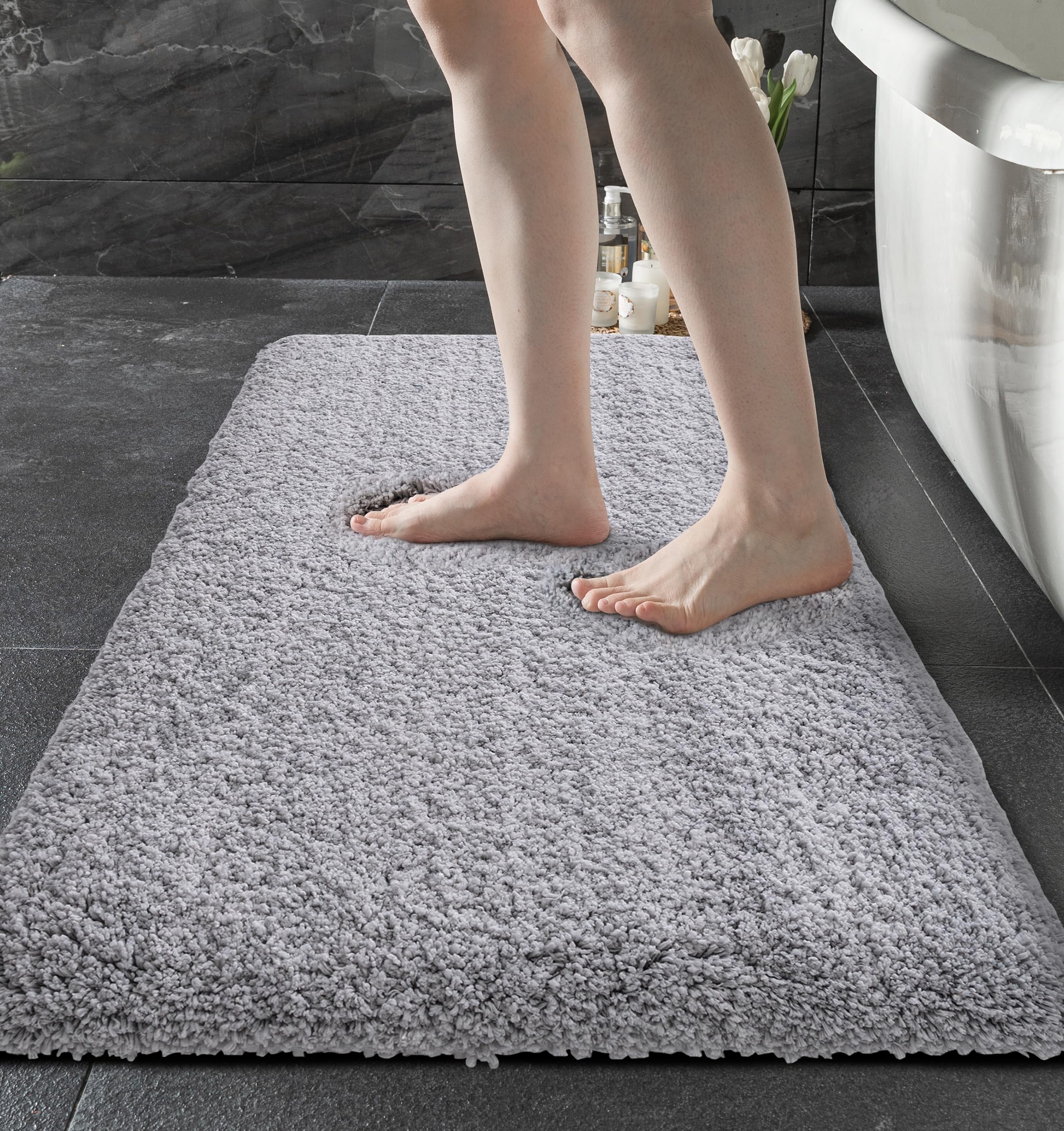 Disolla Gray Bathroom Rug 24X36 Non Slip Fluffy Bath Mat For Bathroom Floor Washable Plush Luxury Bath Rug For Tub Soft Shaggy B