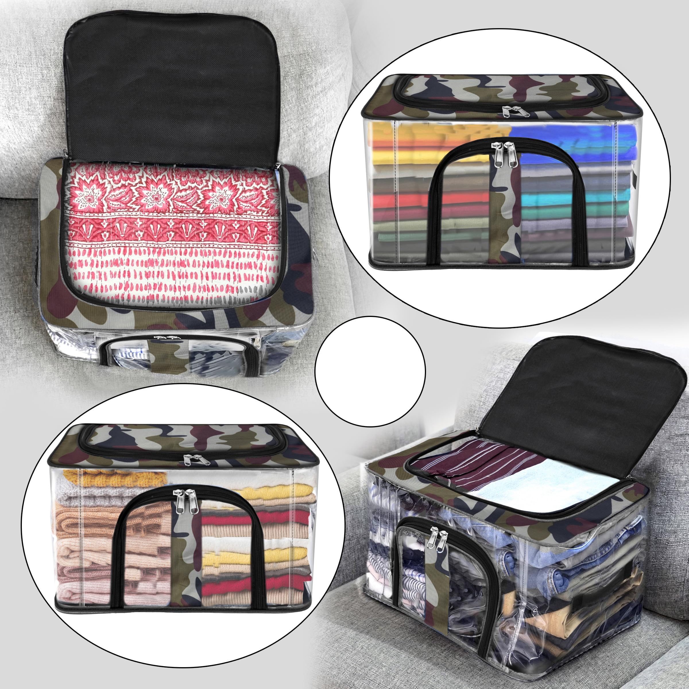 Storite 3 Pack Nylon 33 L Military Print Transparent Moisture Proof Storage Box For Clothes Closet Wardrobe Organizer For Clothe