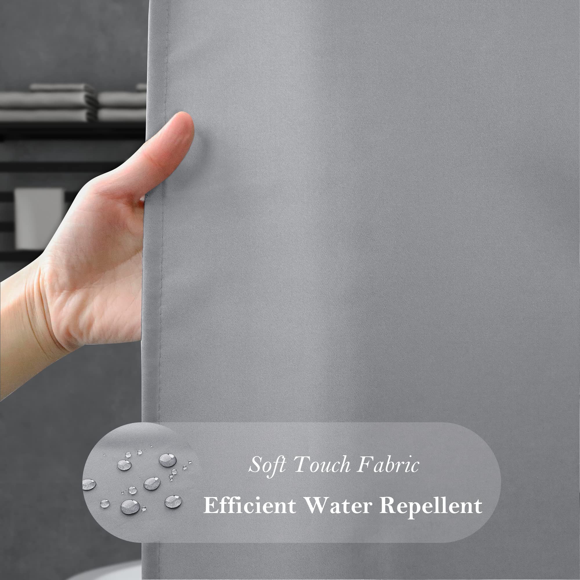 AooHome Extra Long Shower Curtain Liner  Fabric Shower Curtain with Hooks for Hotel  Waterproof  72 Width x 84 Height Inch  Light Grey