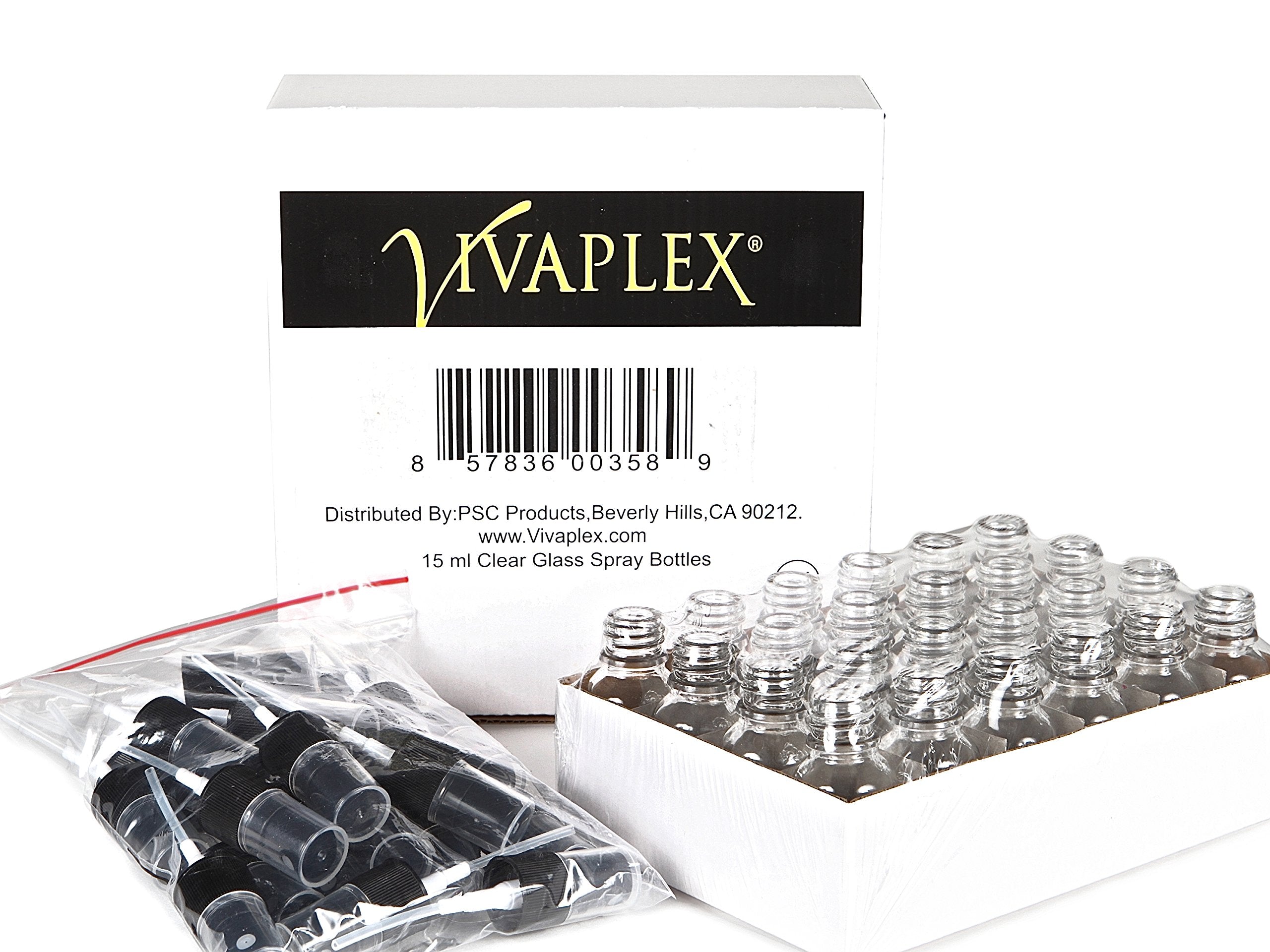 Vivaplex, 24, Clear, 15 Ml (1/2 Oz) Glass Bottles, With Black Fine Mist Sprayer'S