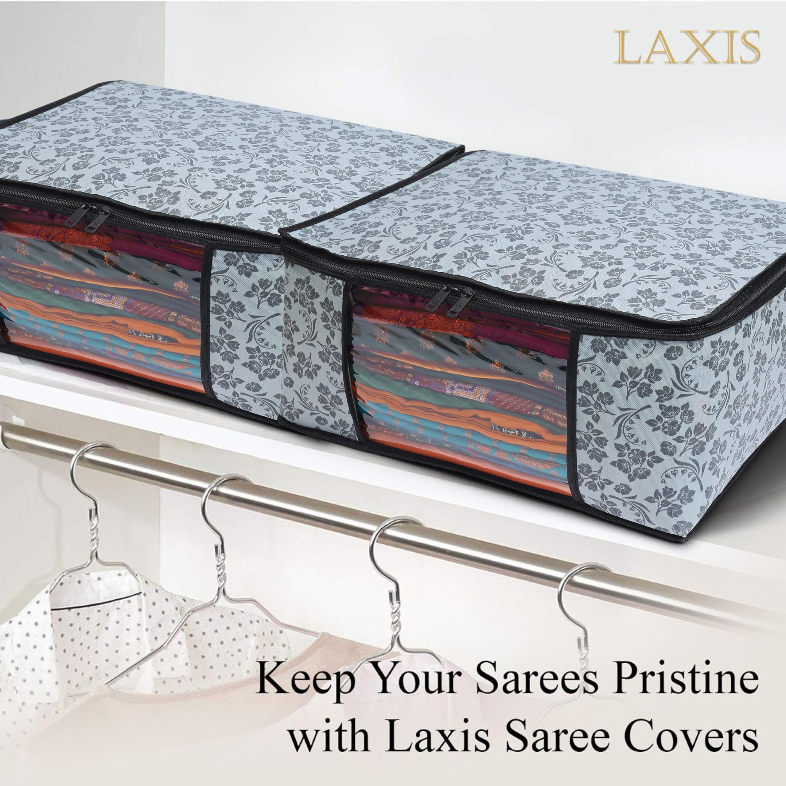 Homfil Brand - Laxis Saree Covers With Zip Non-Woven Printed Saree Cover/Saree Organizer For Wardrobe/Cloth Storage With Transpa
