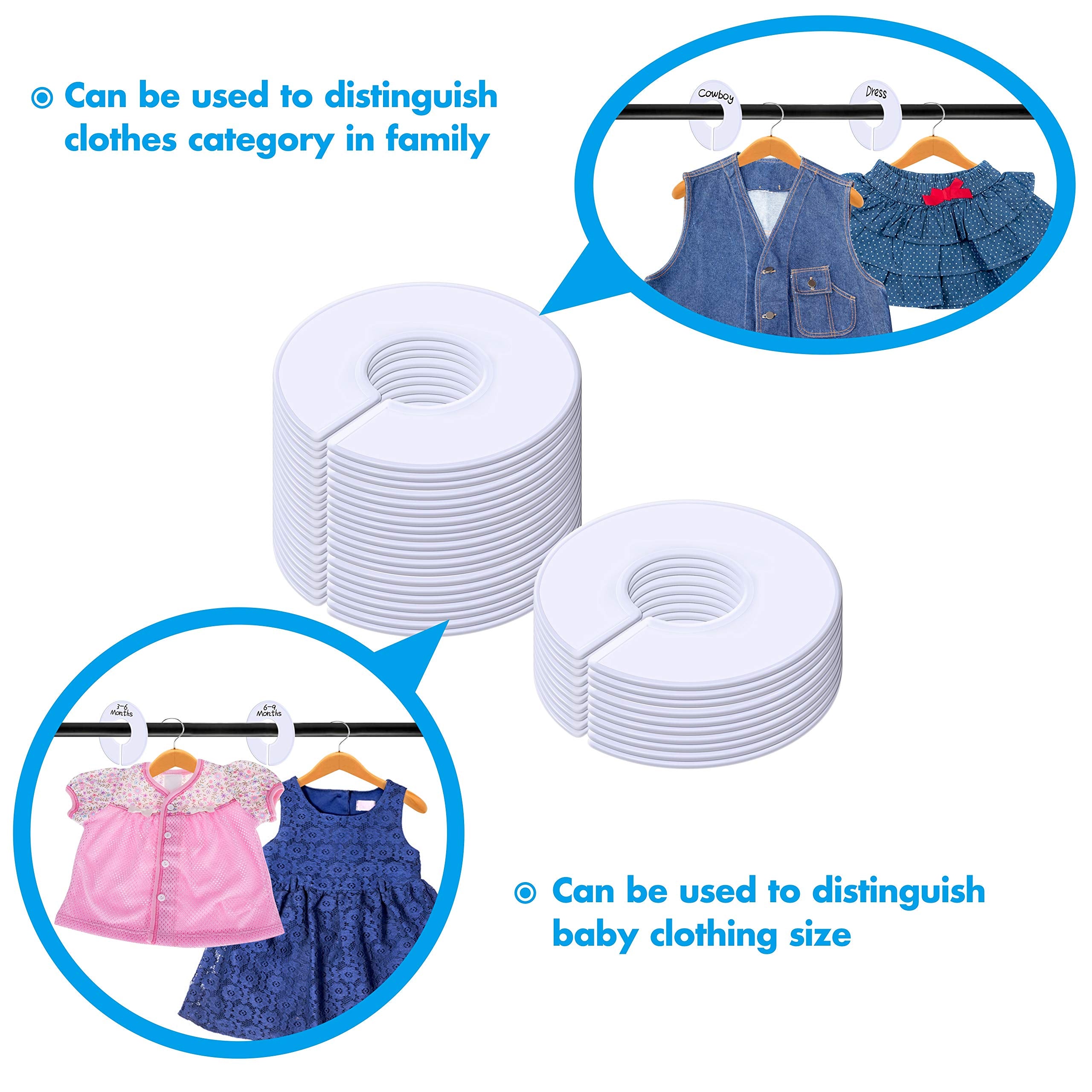 30 Pack White Round Clothing Size Closet Rack Dividers Hangers with 1 Bonus Marker (Outer 3.5?  Inner 1.38? in Diameter)