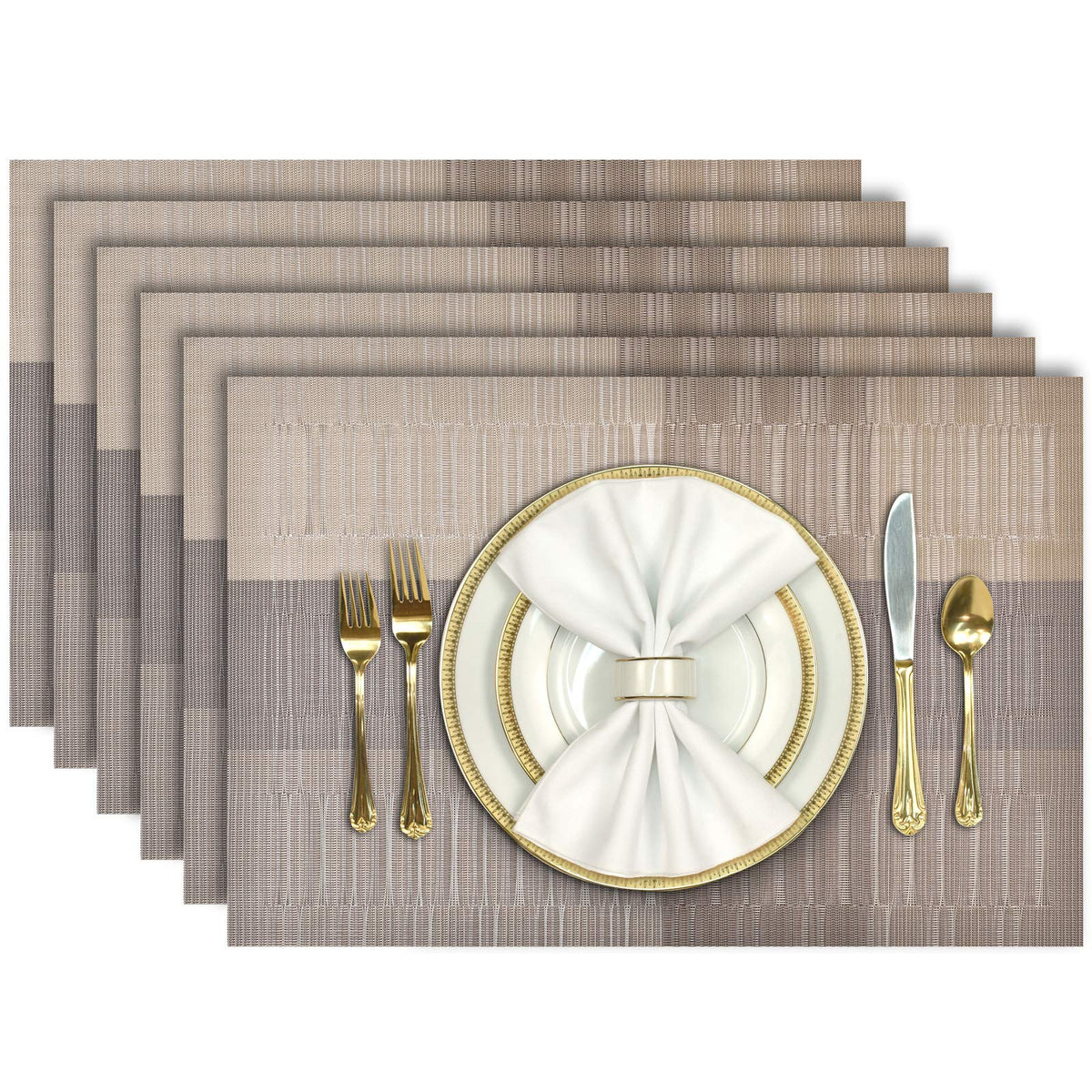 Aofmee Placemats, Placemats Set Of 6, Heat Resistant Place Mats, Washable Pvc Table Mats, Woven Vinyl Plastic Placemats For Dini