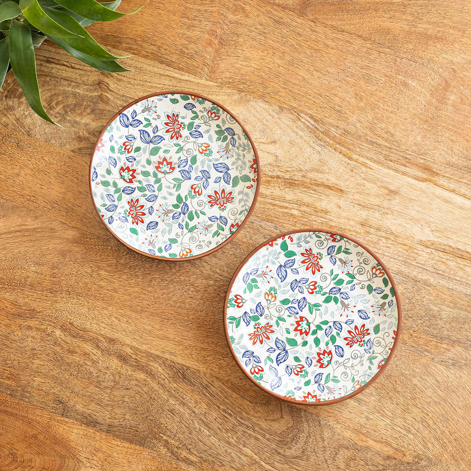 Exclusivelane 'Spring Garden' Handcrafted Ceramic Quarter Plates Small Side Snack Plates (Set Of 2, Microwave Safe, Dishwasher S