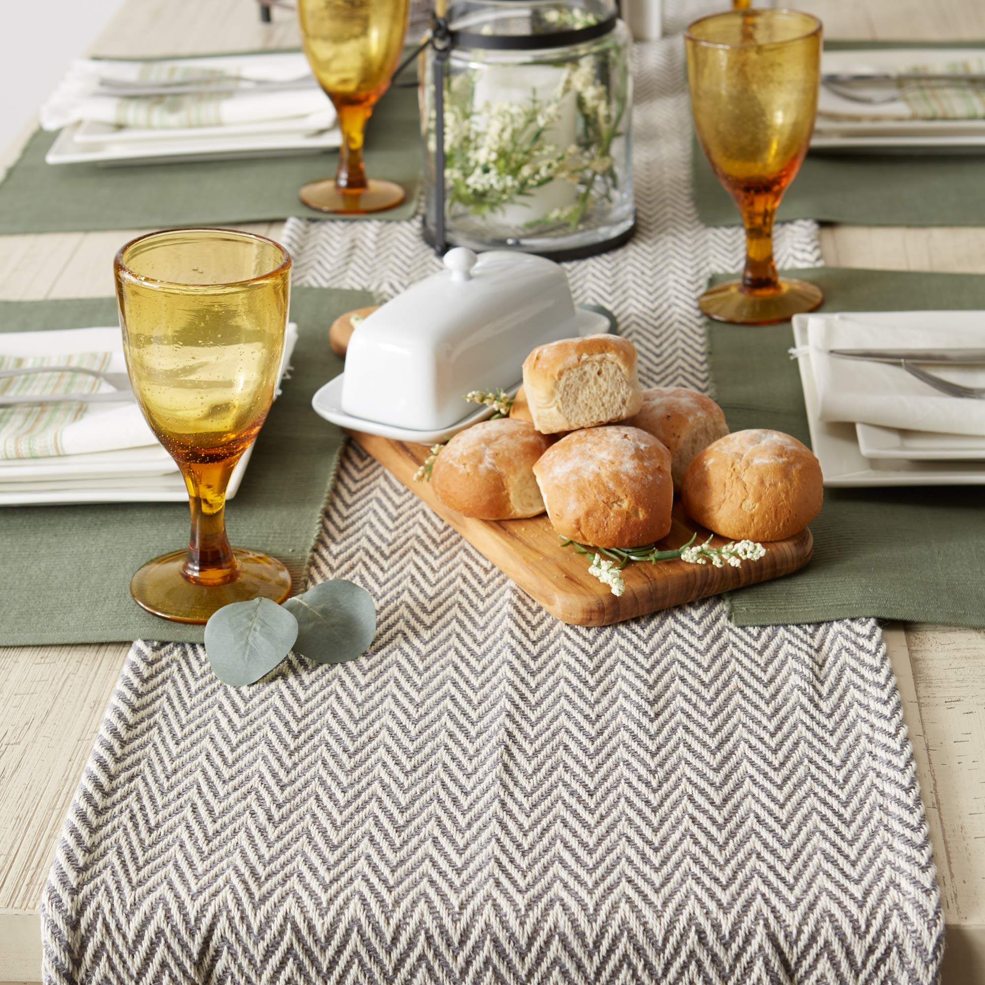 Dii Woven Basic Tabletop Collection Chevron Table Runner, 15X72, Gray