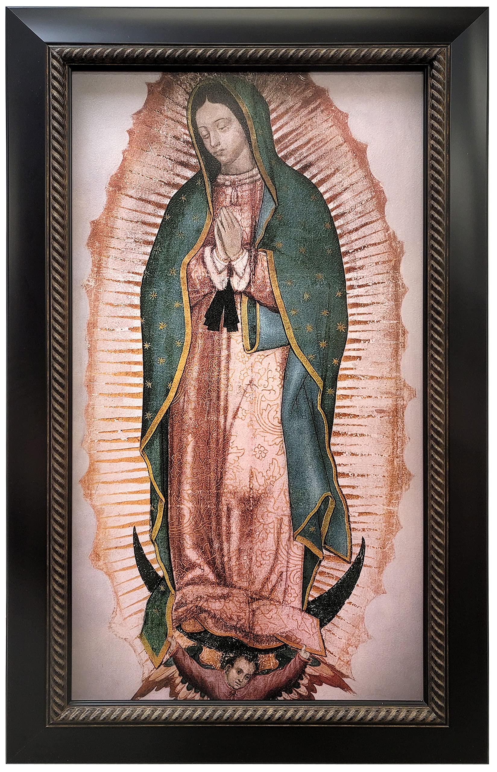 Moms Art Studio - Virgen De Guadalupe Wall Decor 44 X 27.75 Inches, Virgin Mary Print, Museum Look Art Frame, Artists Acrylic Co