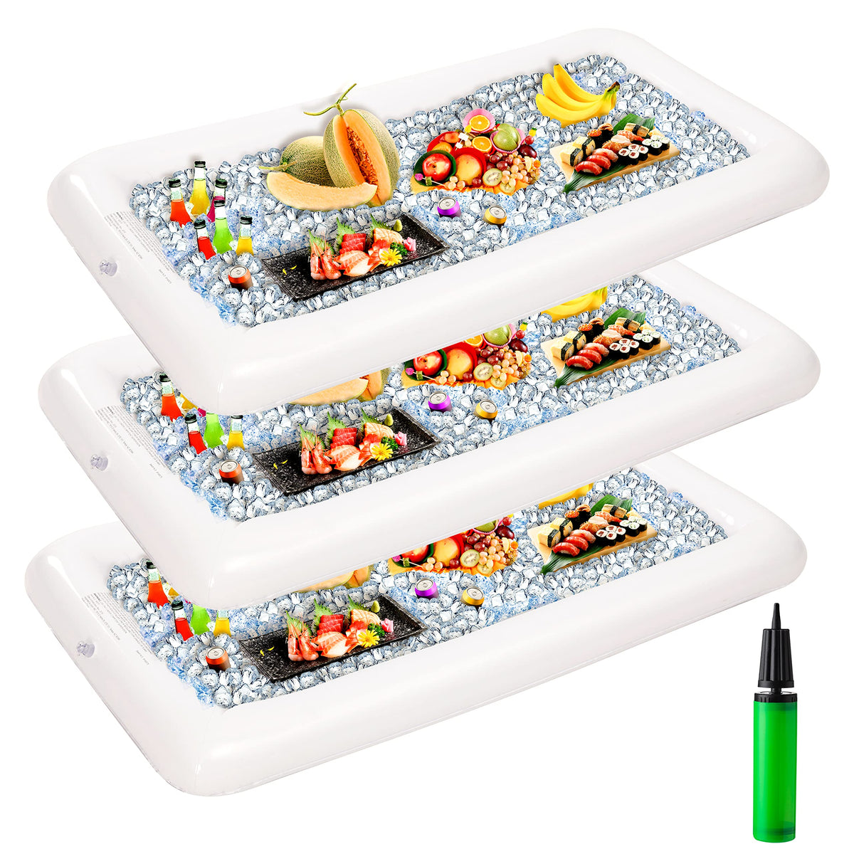 Joyin 3-Pack Inflatable Serving Bars Cooler - Inflatable Cooler Ice Buffet Salad Serving Trays With Drain Plug, Food Drink Holde