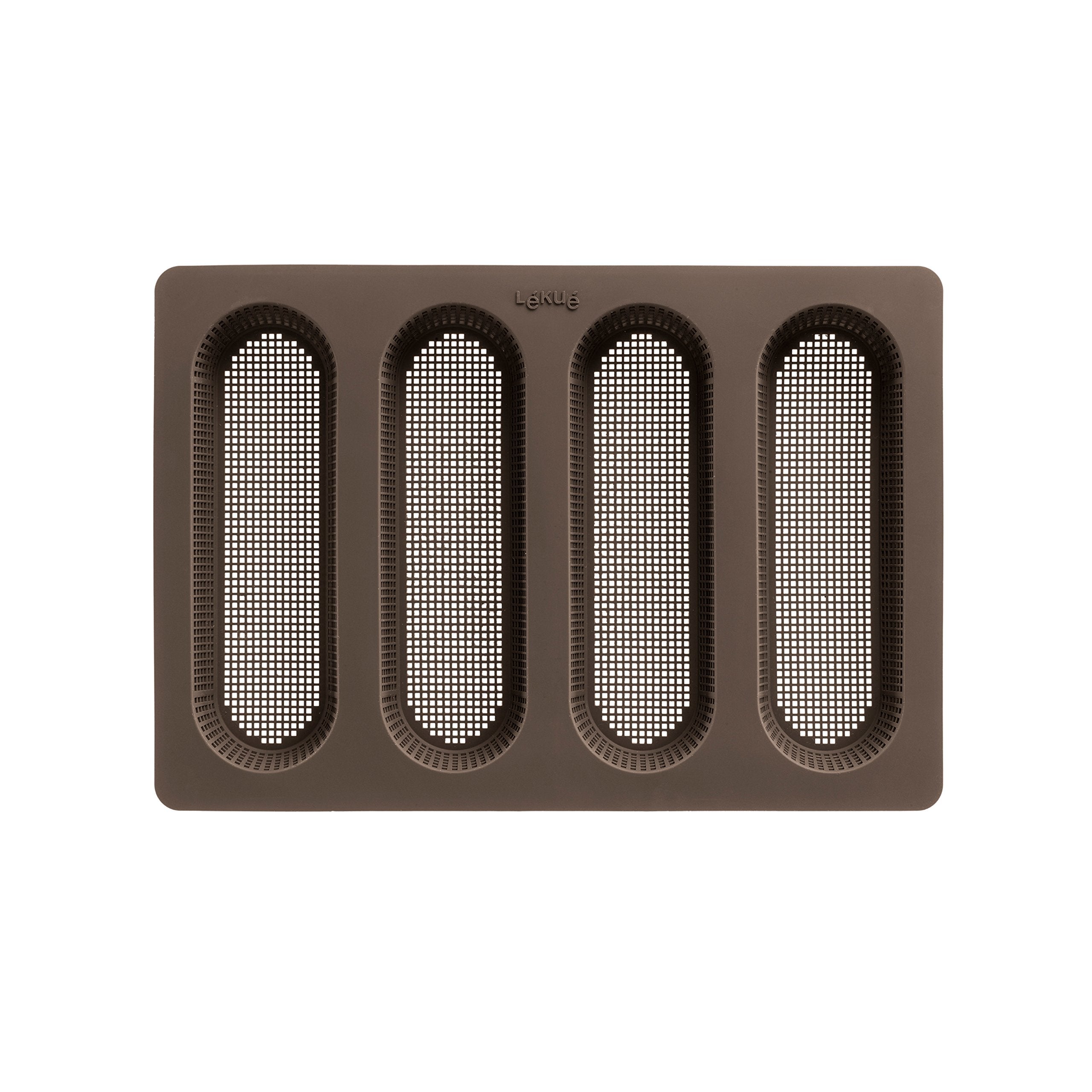 Lekue 4 Cavity Micro Perforated Mini Baguette Baking Pan, Brown