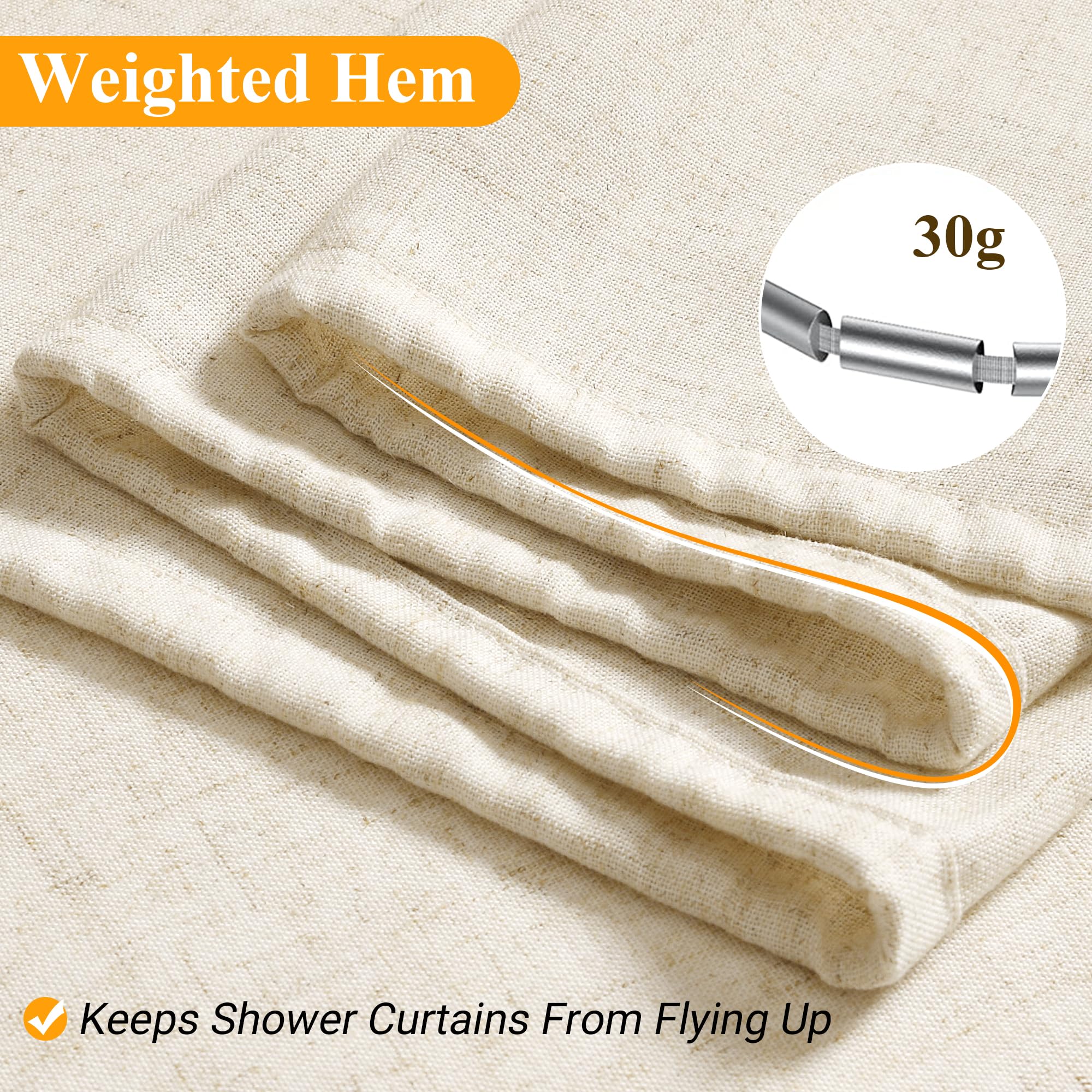 Naturoom Natural Linen Shower Curtain, Country Boho Farmhouse Bath Decor Beige Shower Curtains For Bathroom Neutral Cloth Weight