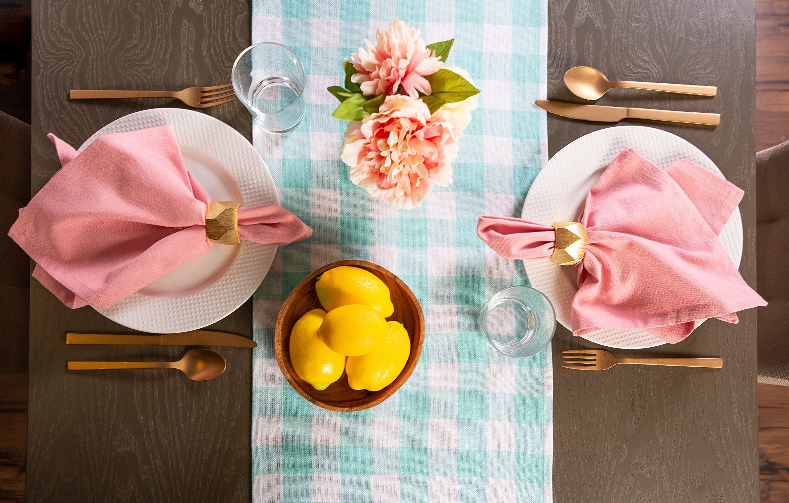 Dii Heavyweight Fringed Check Tabletop Collection, Table Runner, 14X72, Aqua