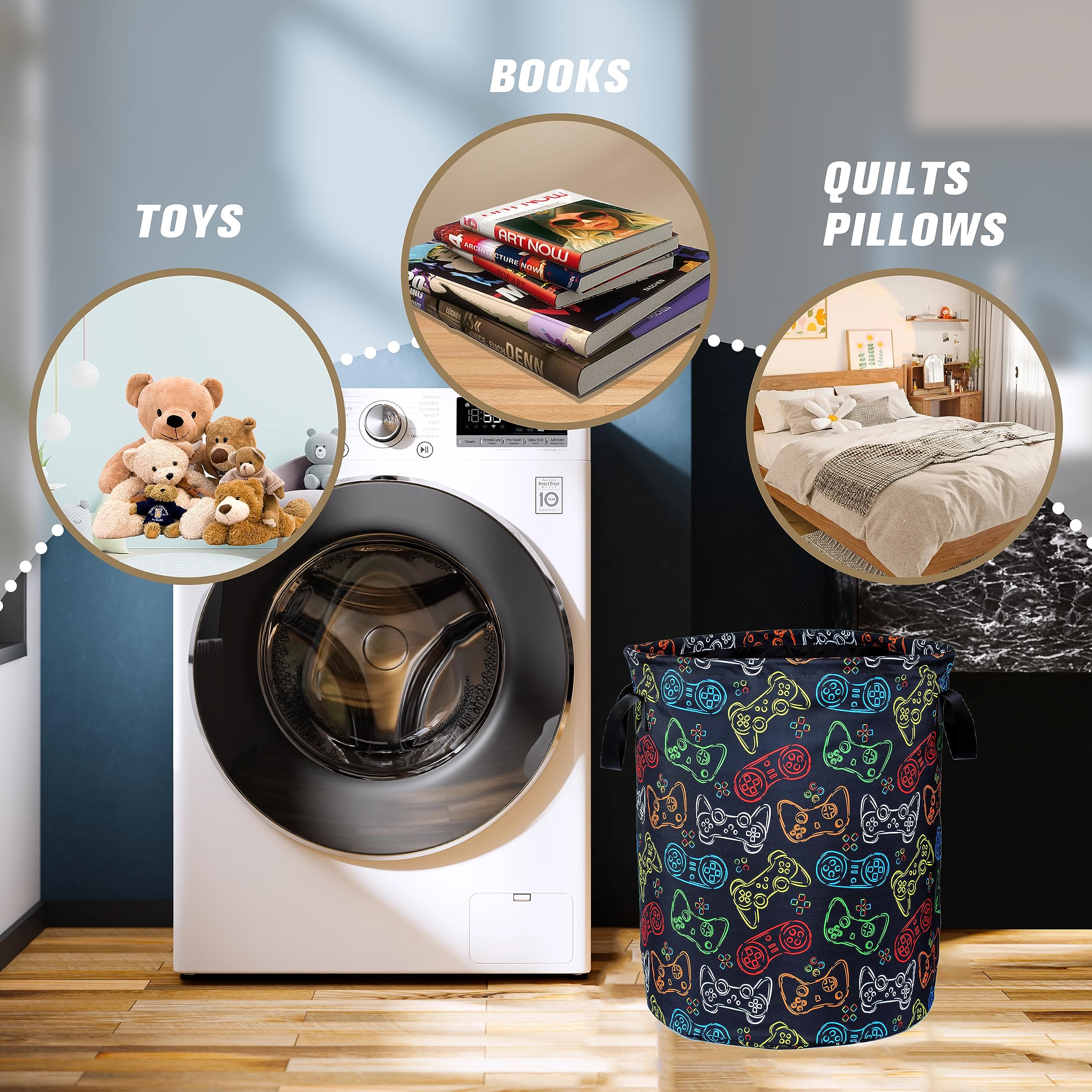 Color Game Machine Laundry Basket Funny Foldable Waterproof Oxford Cloth Tote Bag Laundry Hamper Clothes Storage Bucket Toy Orga