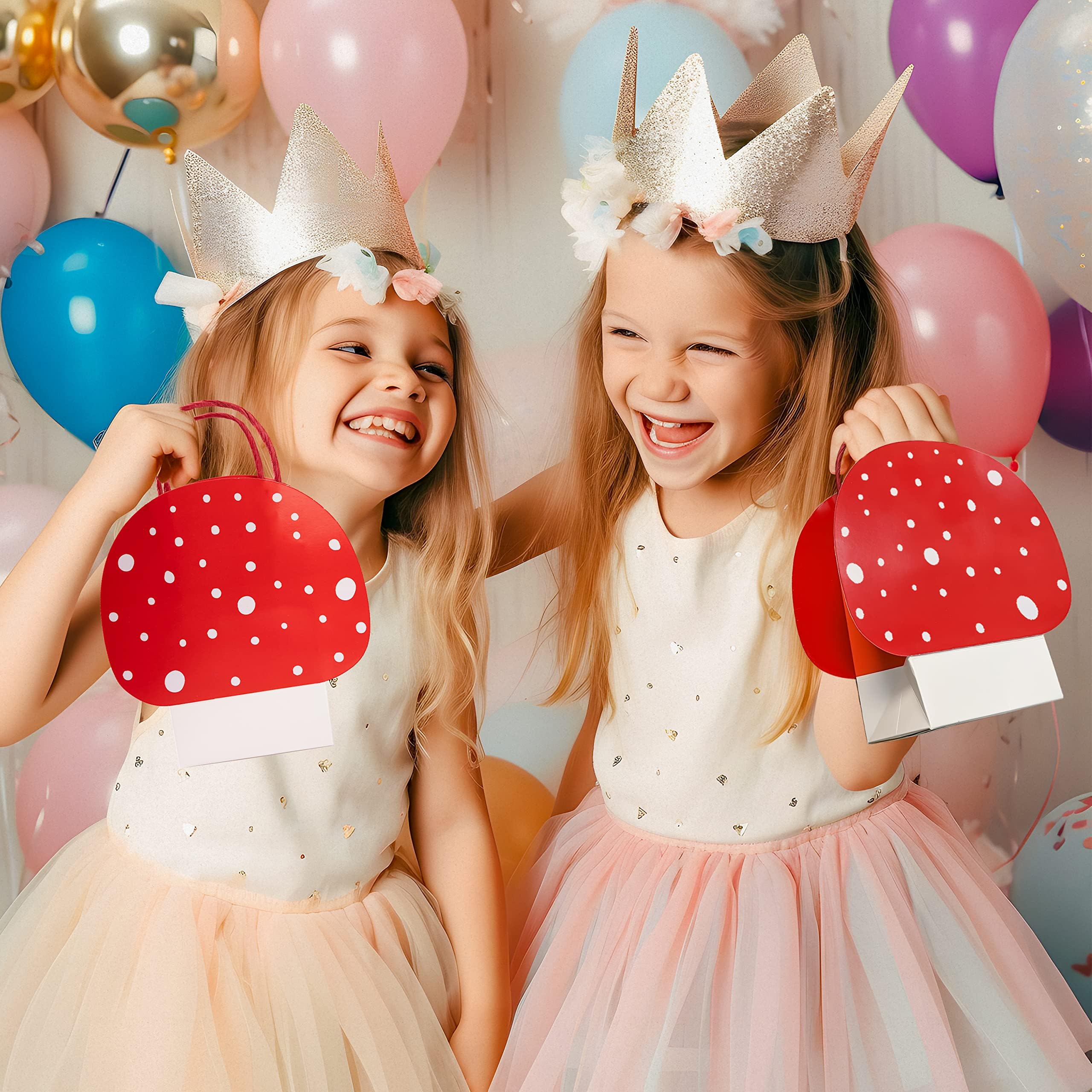 Cheerland Red Mushroom Gift Bag Set Small Toadstool Mushroom Shaped Bag For Girls Birthday Party Favor Baby Shower Party Supplie