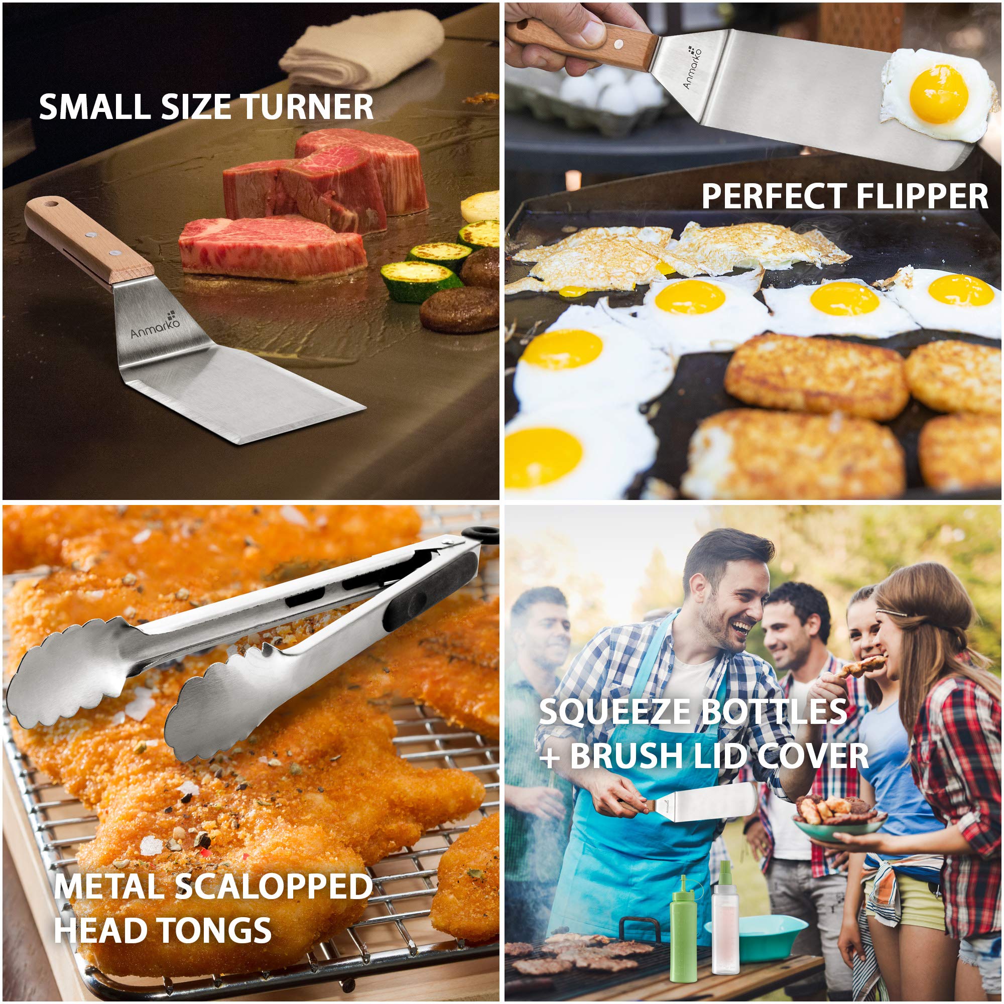Metal Spatula Set Of 4 - Griddle Accessories Kit - Grill Flat Spatula Pancake Flipper Hamburger Turner - Metal Utensil Great For