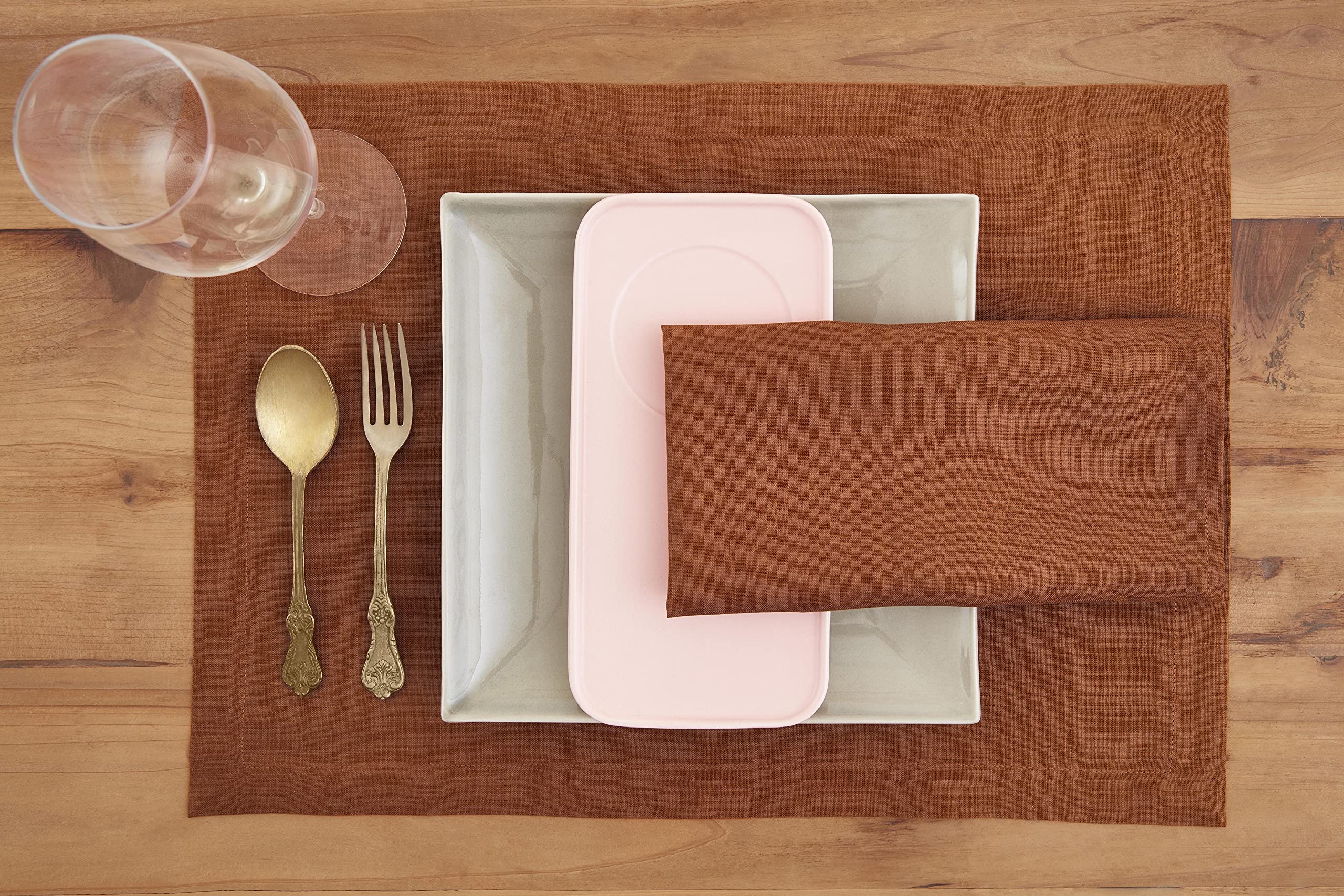 Solino Home Linen Dinner Napkins 20 X 20 Inch - 100% Pure Linen Cinnamon Cloth Napkins Set Of 4 - Fete, Handcrafted And Machine