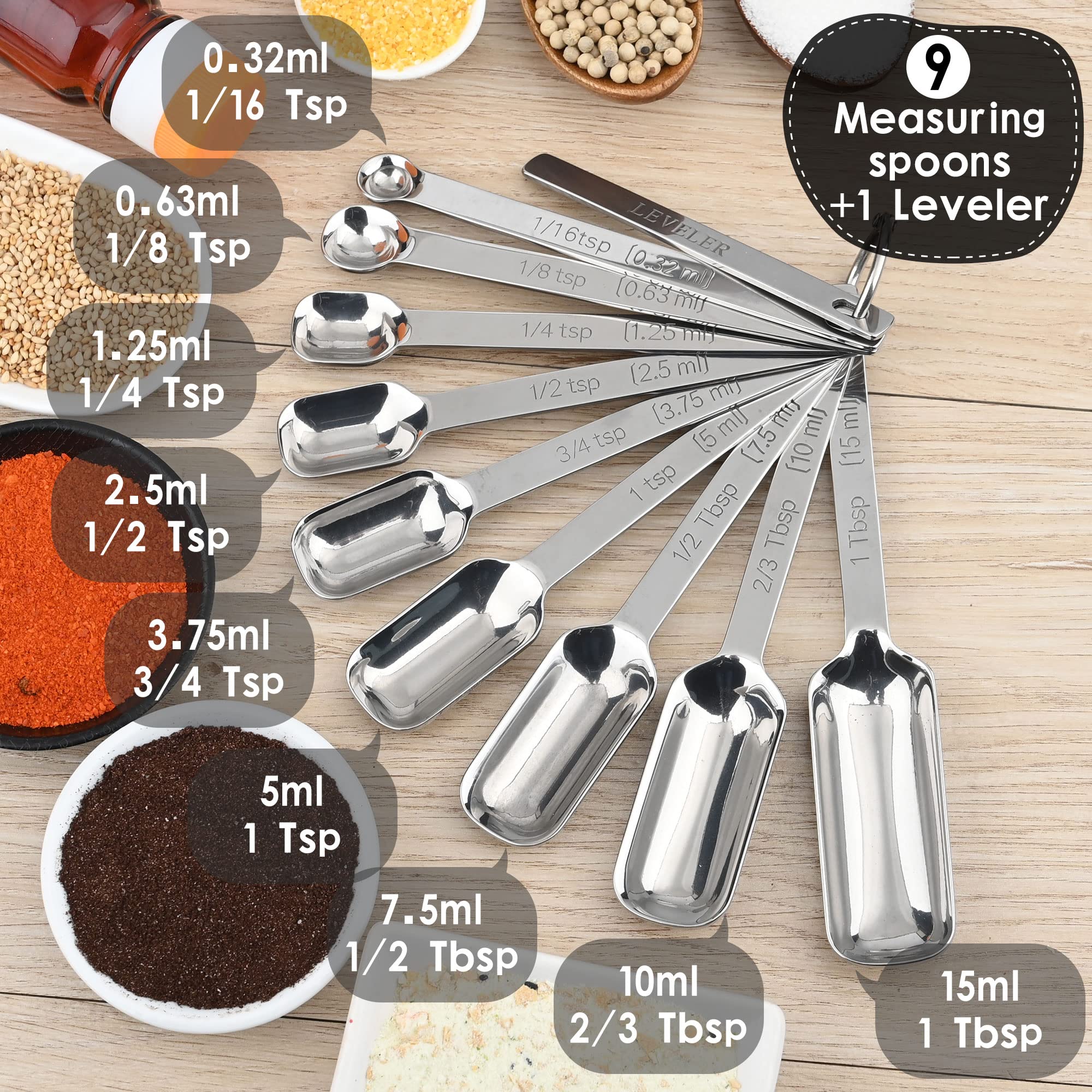Stainless Steel Measuring Cups And Spoons Set, 18/8 (304) Measuring Cups Spoons, Heavy Duty 7 Measuring Cups And 9 Measuring Spo