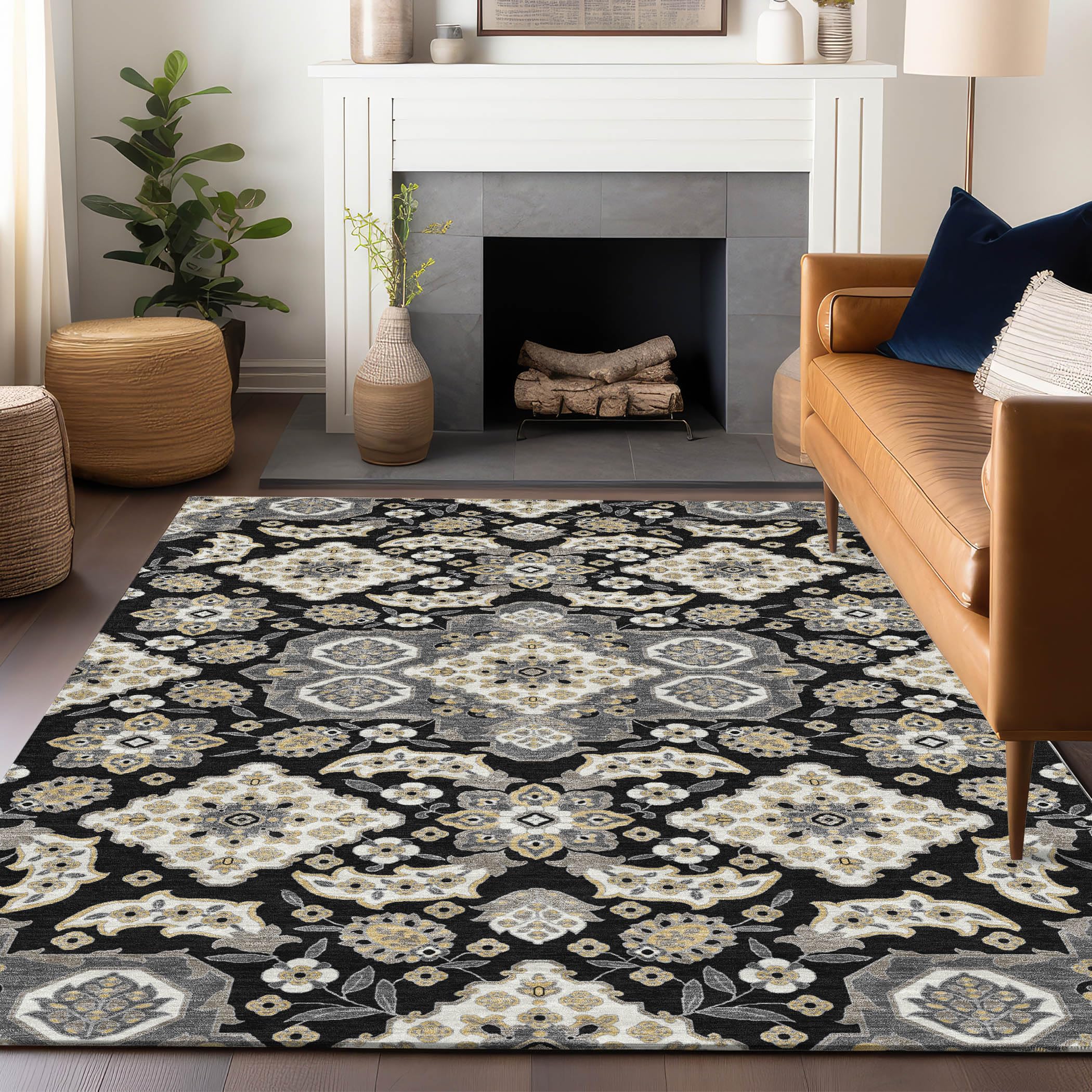Machine Washable Indoor/Outdoor Chantille Black 26 x 310 Rug