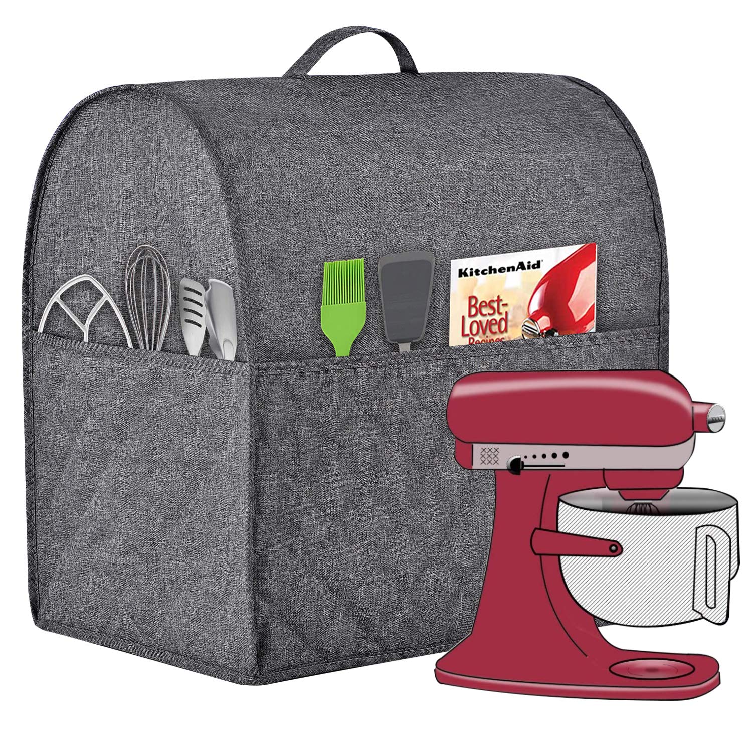 Stand Mixer Dust-Proof Cover For Kitchenaid Mixer,Multi Pockets For Various Kitchen Appliance Accessories,Water-Resistant,Easy C