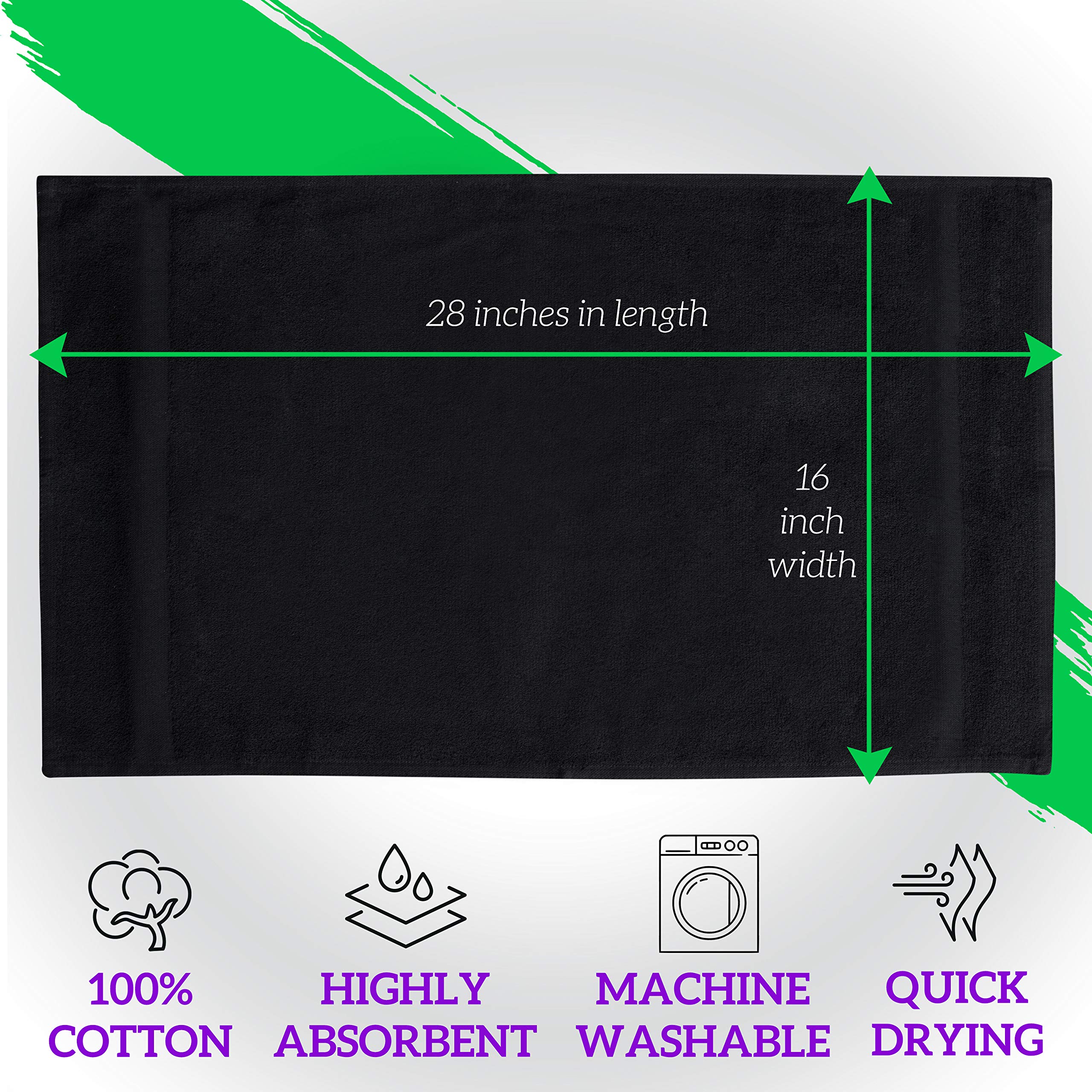 GREEN LIFESTYLE Black Bleach Proof Towels Bulk Sets 100% Cotton 16' X 25' Premium Spa Quality, Super Soft and Absorbent for Gym,