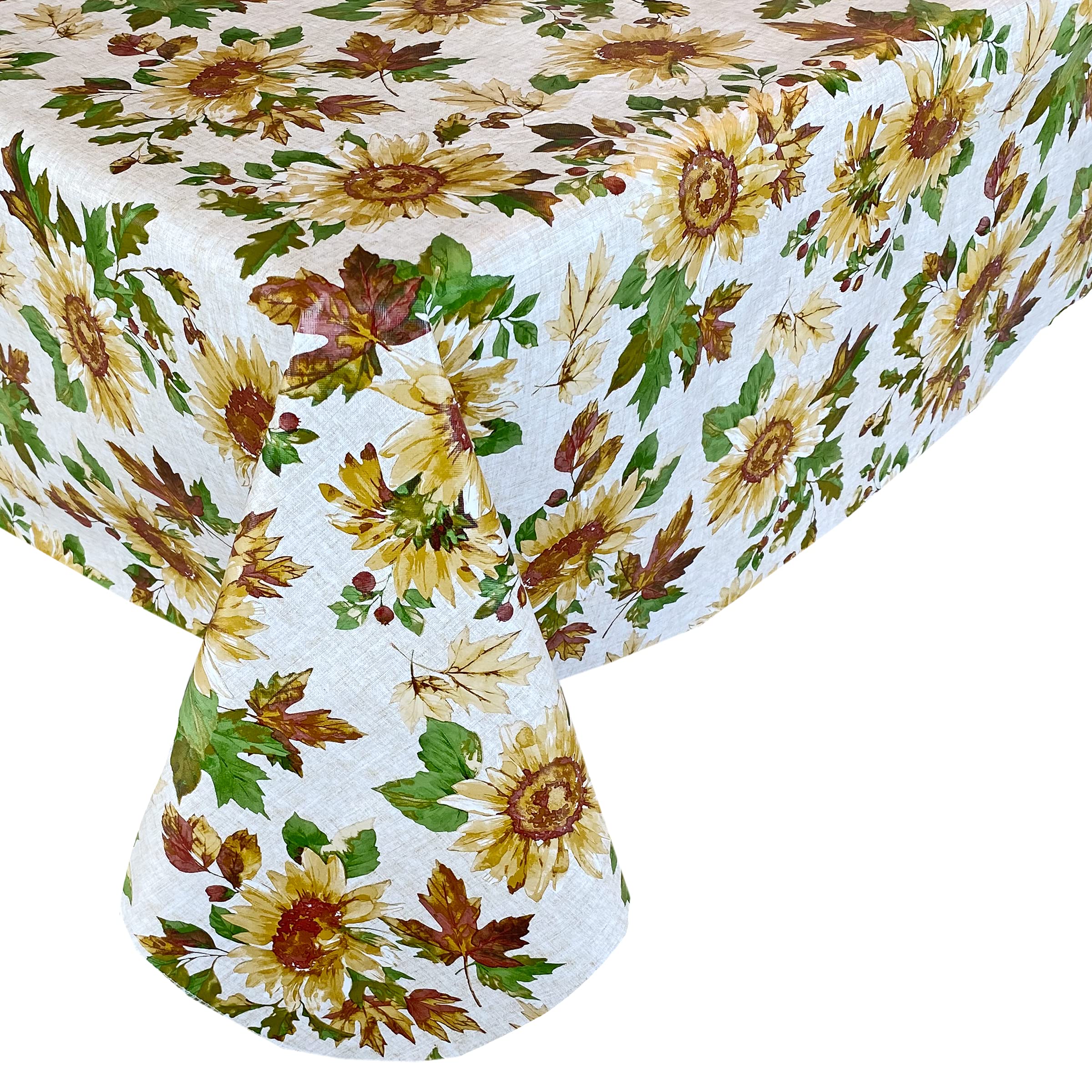 Newbridge Sunflower Fields Print Vinyl Flannel Backed Tablecloth, Country Rustic Vinyl Table Cloth With Flannel Backing, 70    R