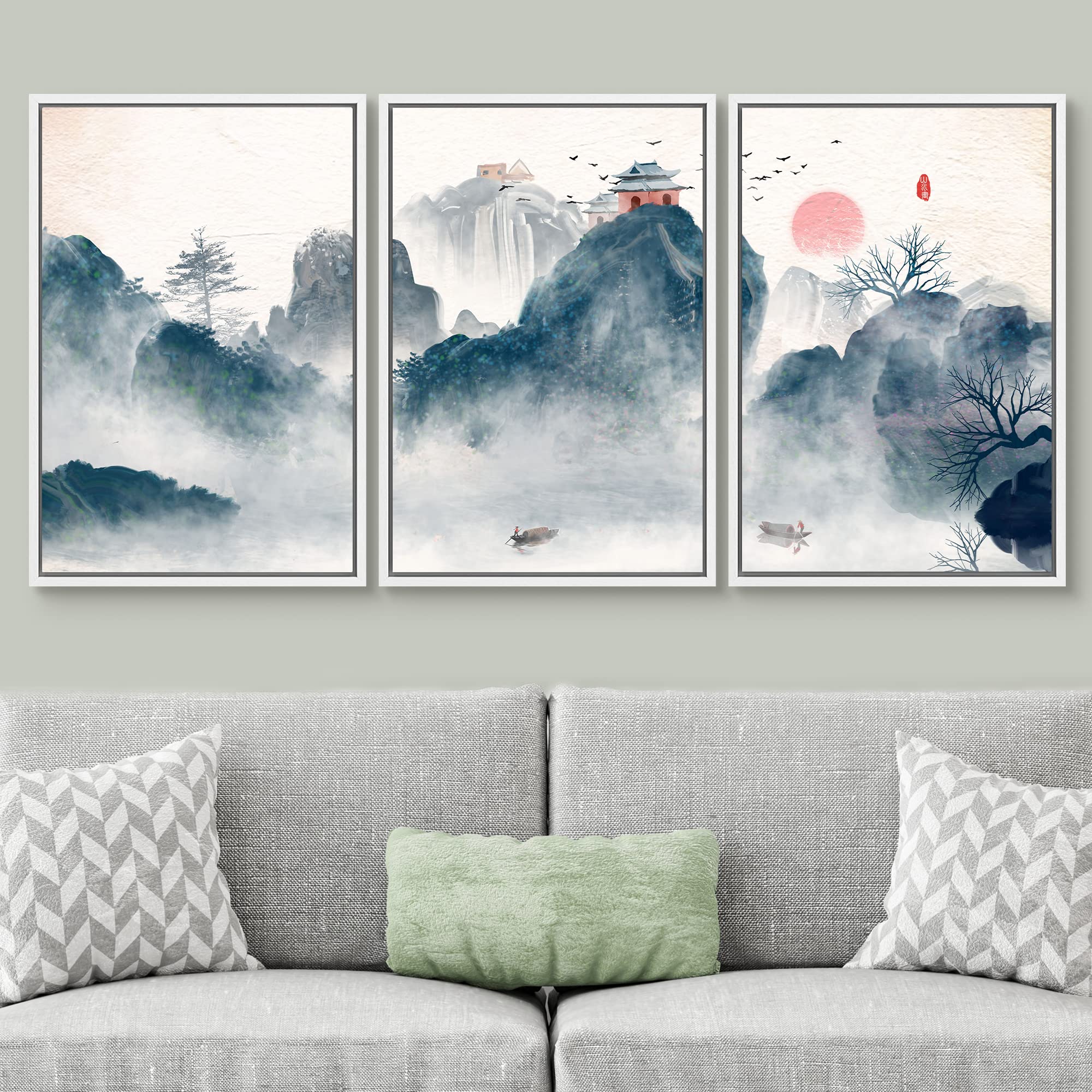 Signwin 3 Piece Framed Canvas Wall Art Zen Canvas Prints Home Artwork Decoration For Living Room,Bedroom - 24''X36''X3 White