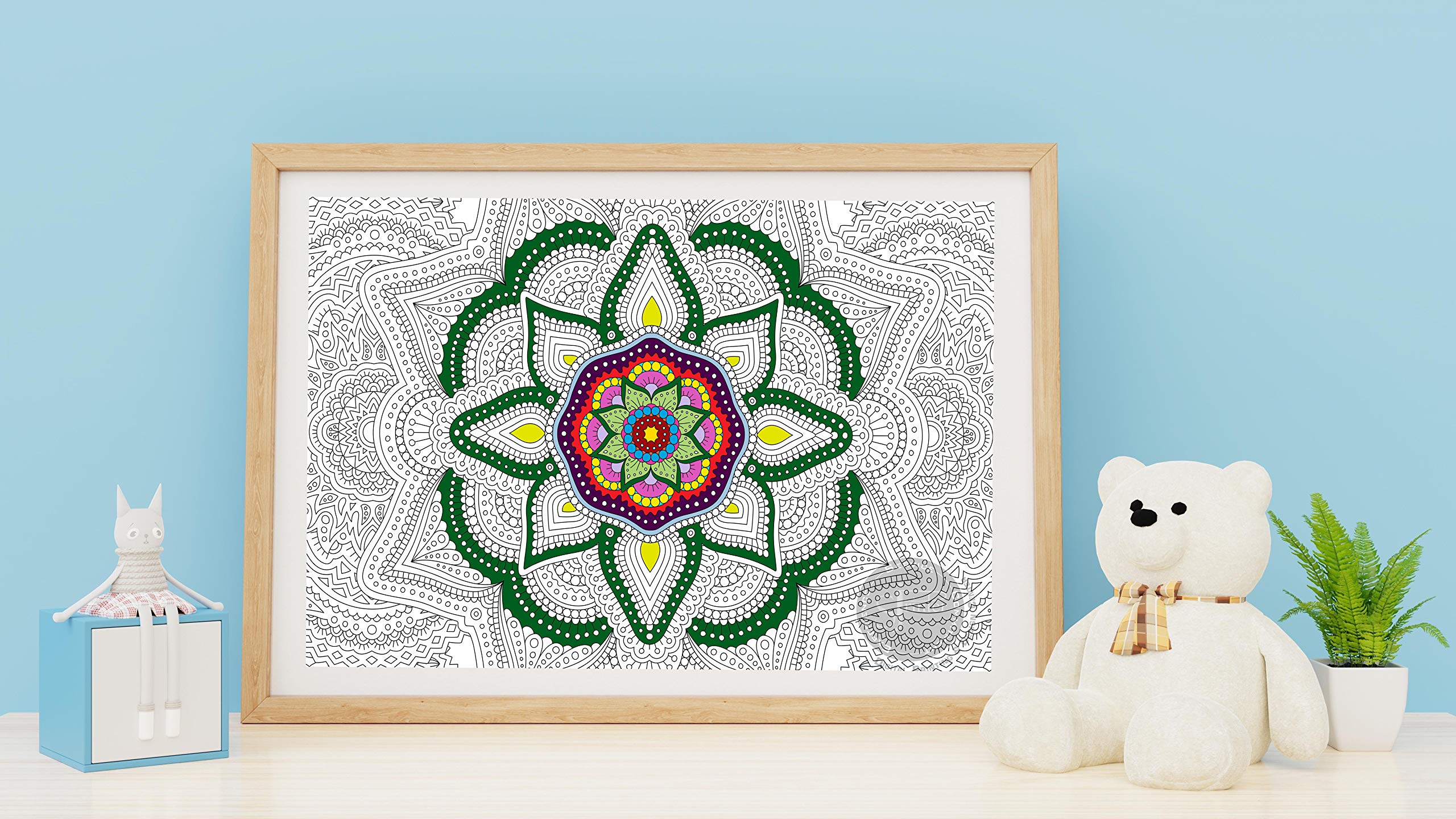 SJPRINTER Giant Coloring Poster - Floral Mandala, 30"x42" - Ideal for Kids, Adults, Care Facilities & Family Activities