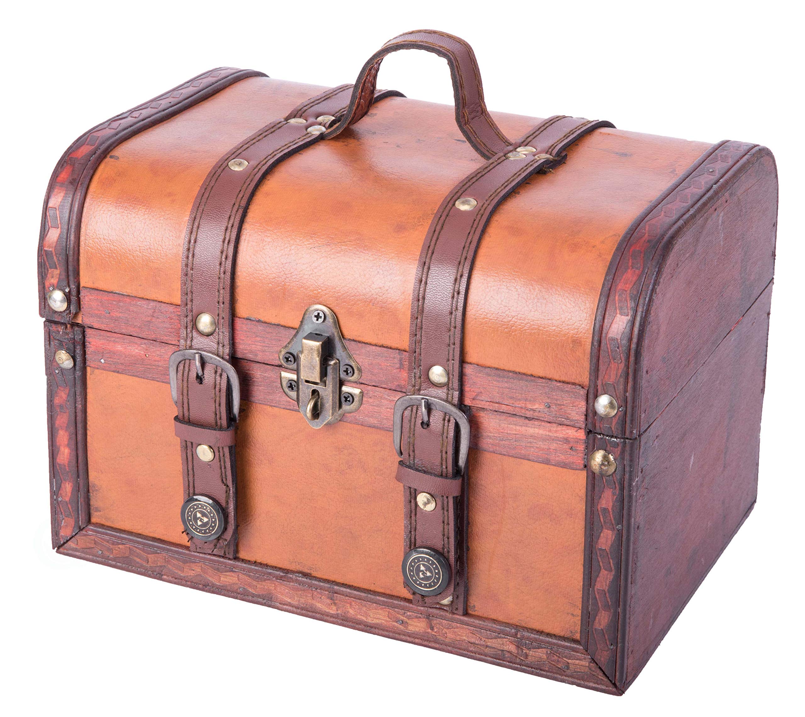 Vintiquewise(TM) Decorative Wood Leather Treasure Box (Large Trunk Only)