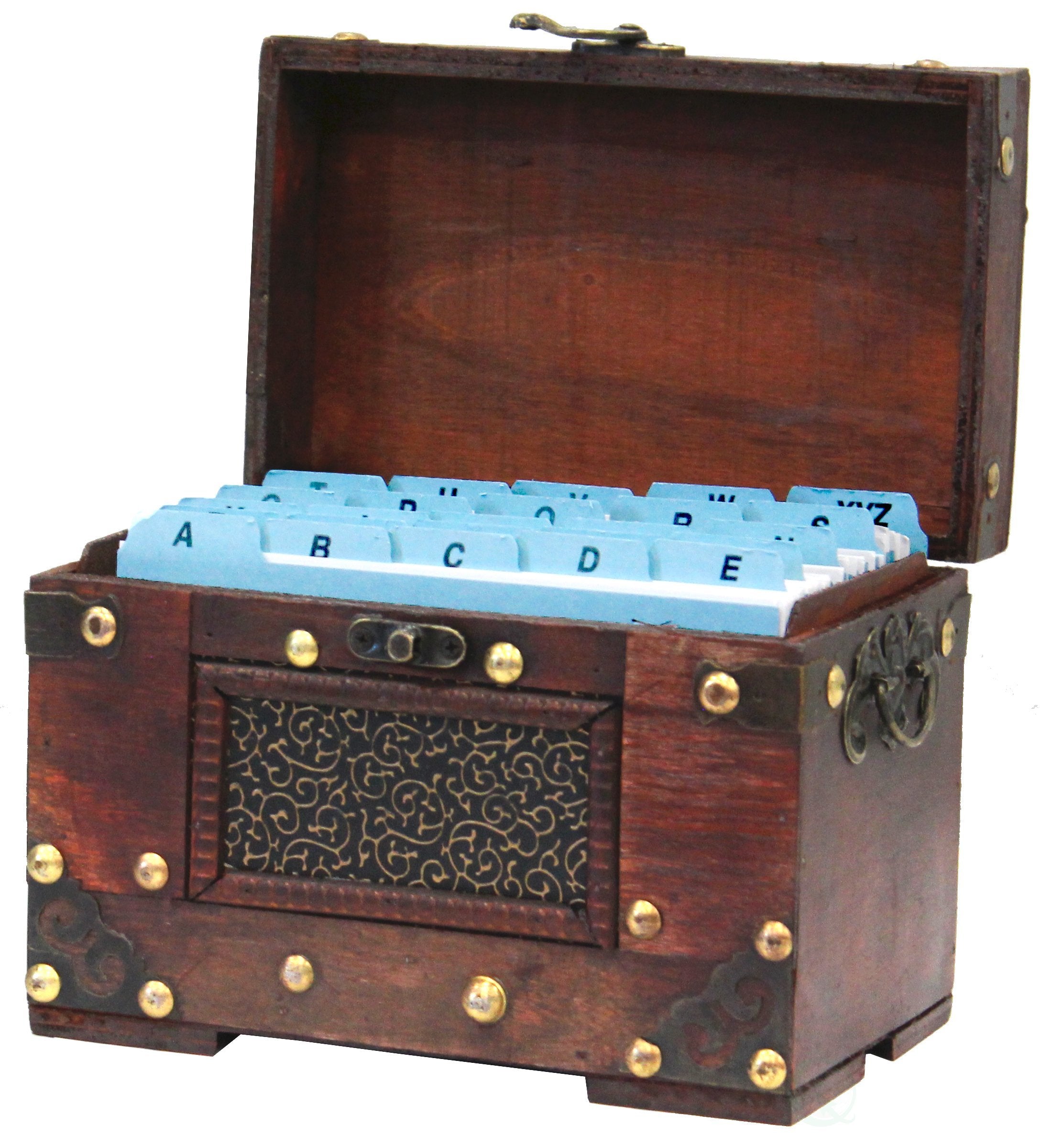 Rustic Studded Index/Recipe Card Box With Antiqued Latch (Large)