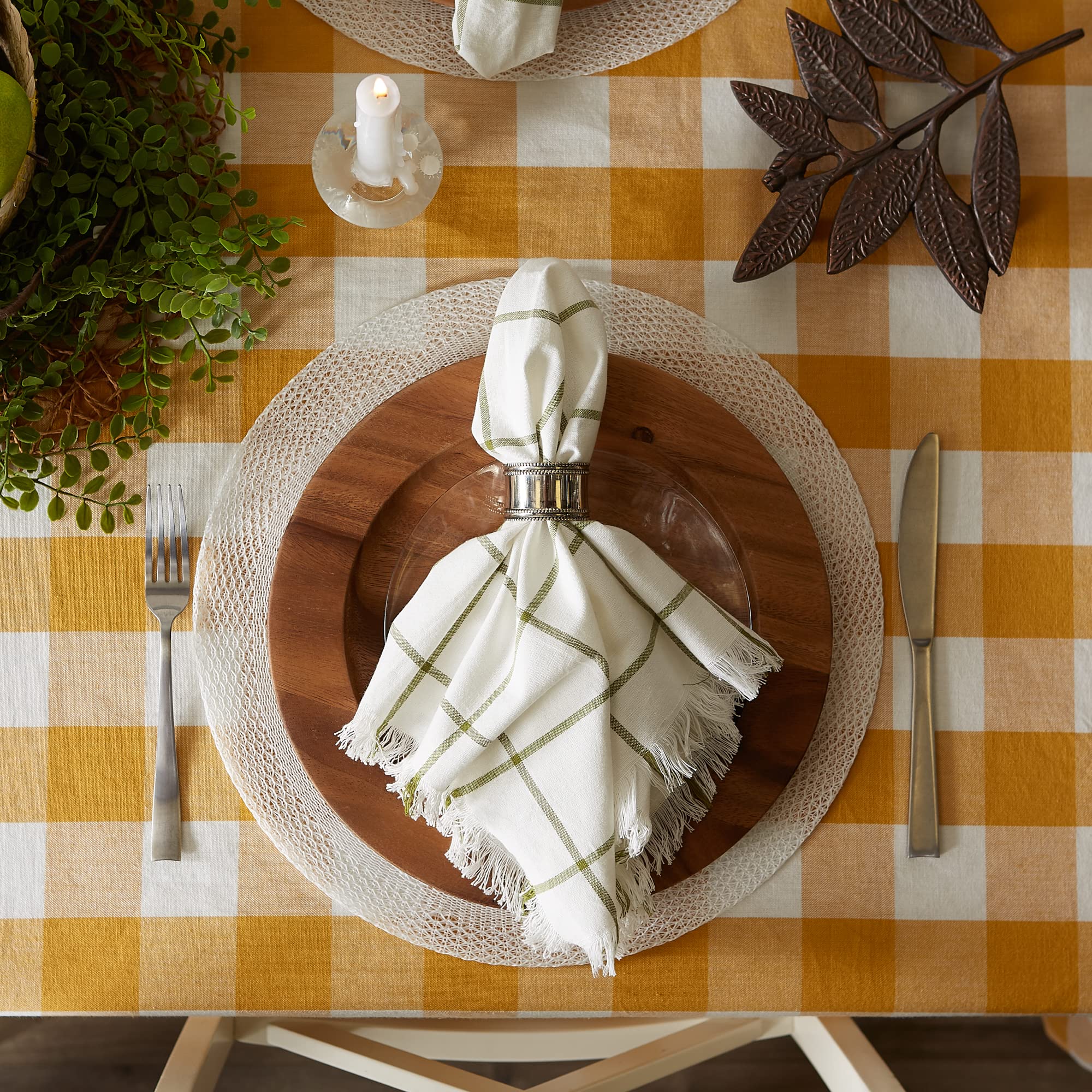 Dii Buffalo Check Collection, Classic Farmhouse Tablecloth, Tablecloth, 52X52, Honey Gold