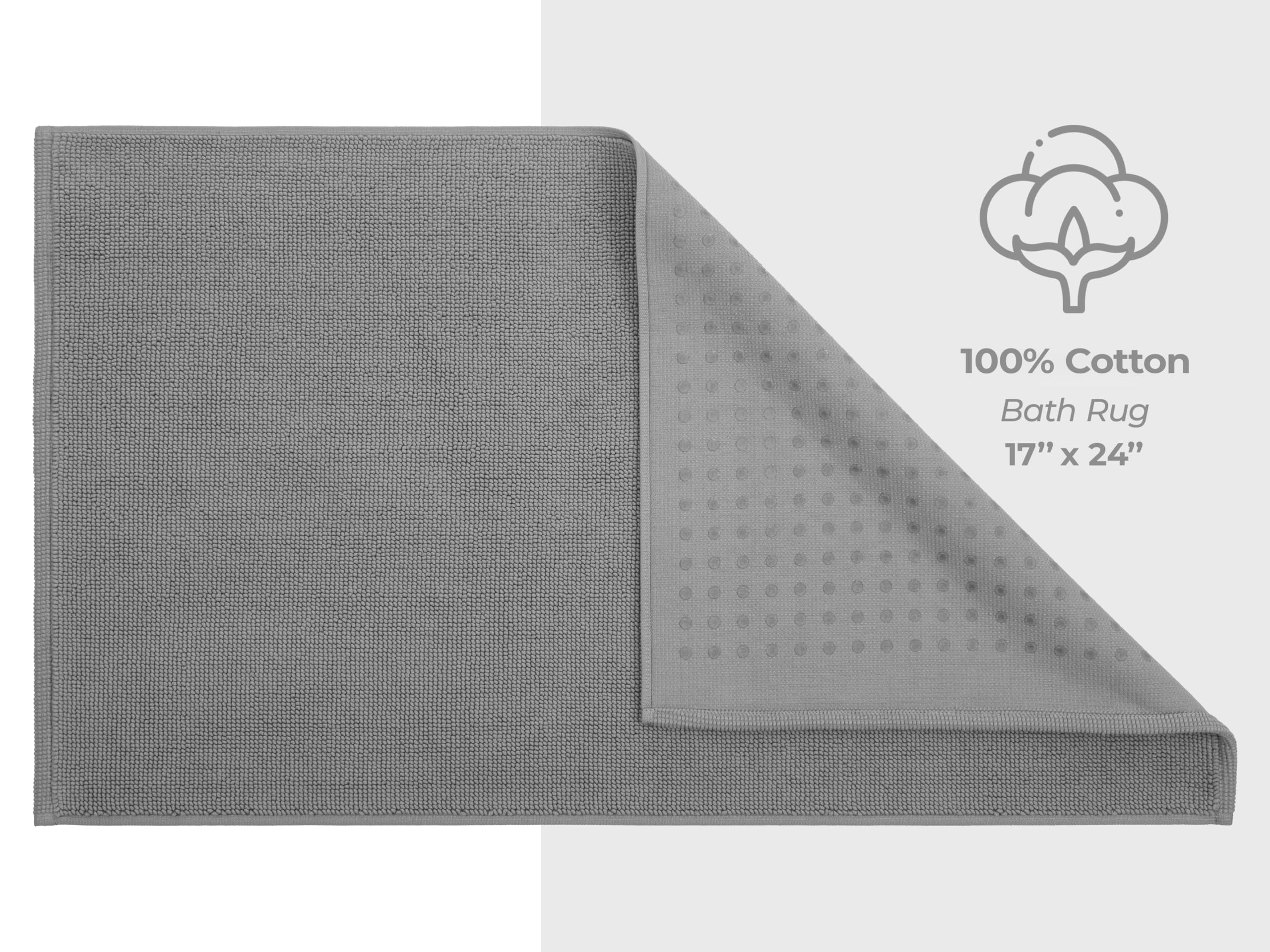 American Soft Linen Bath Rug  17 in 24 in 100% Cotton Bath Mats Rugs for Bathroom  Non Slip Washable Shaggy Form Area Rugs  Light Grey Bath Rug