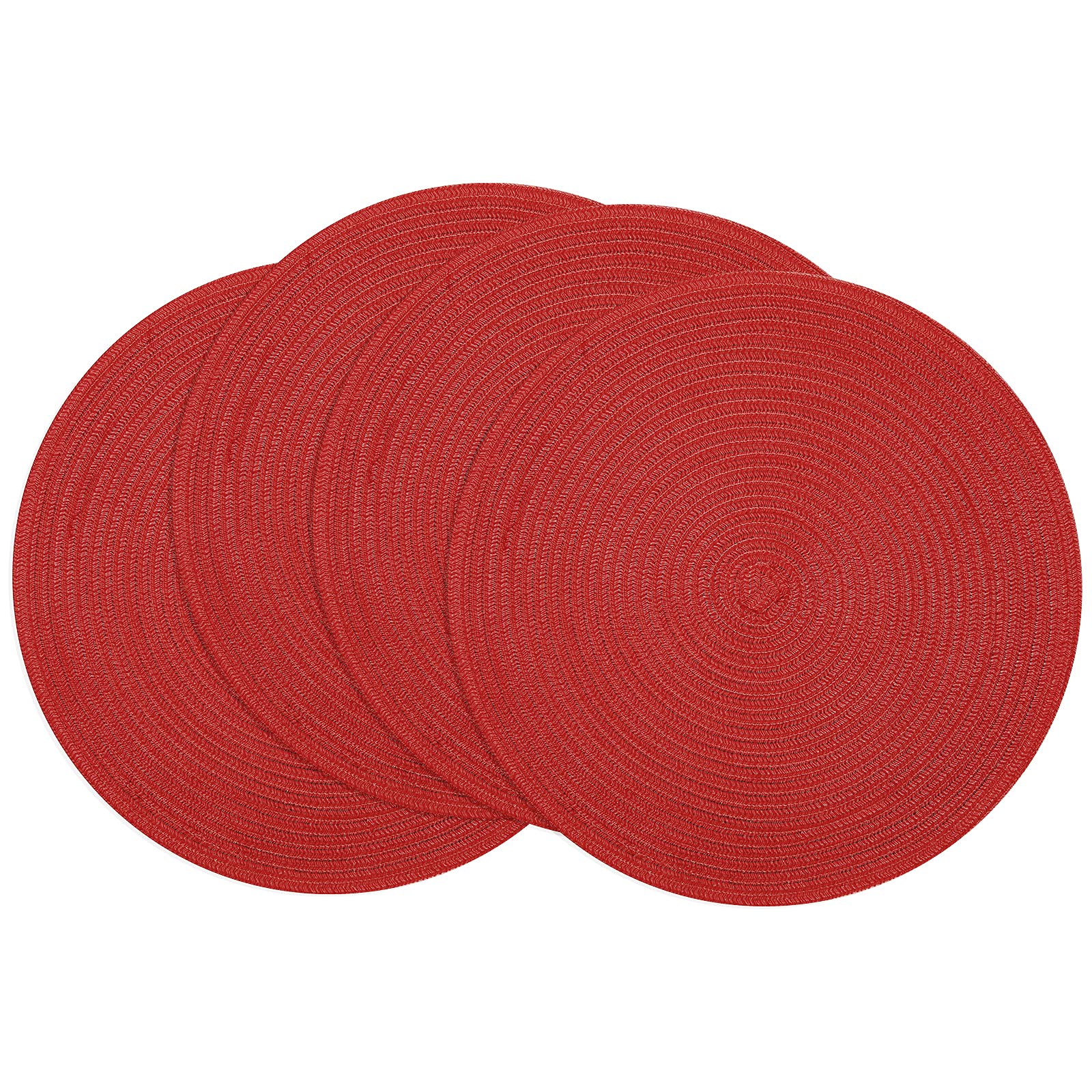 SHACOS Round Braided Placemats 15 inch Set of 4 Washable Kitchen Table Placemats for Home Wedding Party (Red, 4)