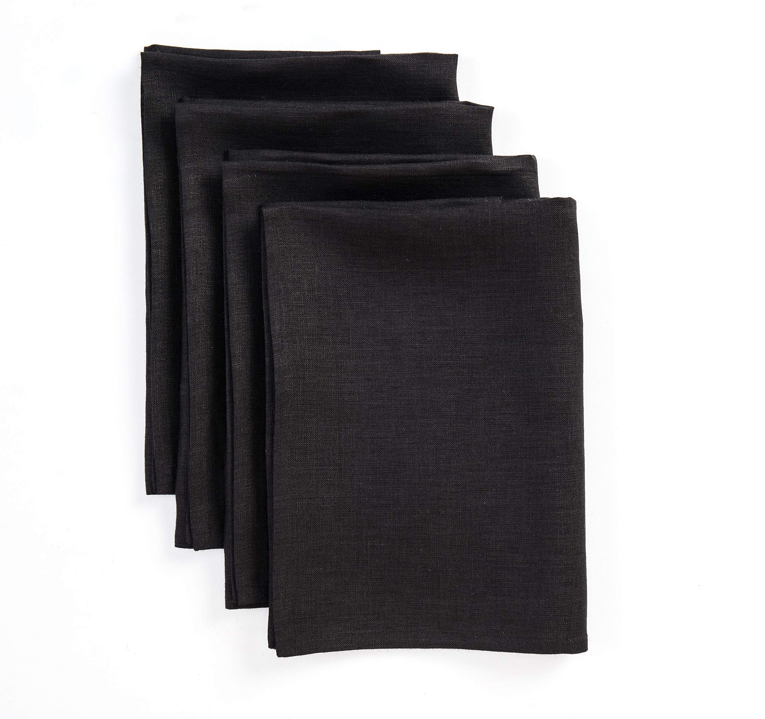 Solino Home Linen Dinner Napkins 20 X 20 Inch - 100% Pure Linen Black Cloth Napkins Set Of 4 For Spring, Easter - Fete, Handcraf
