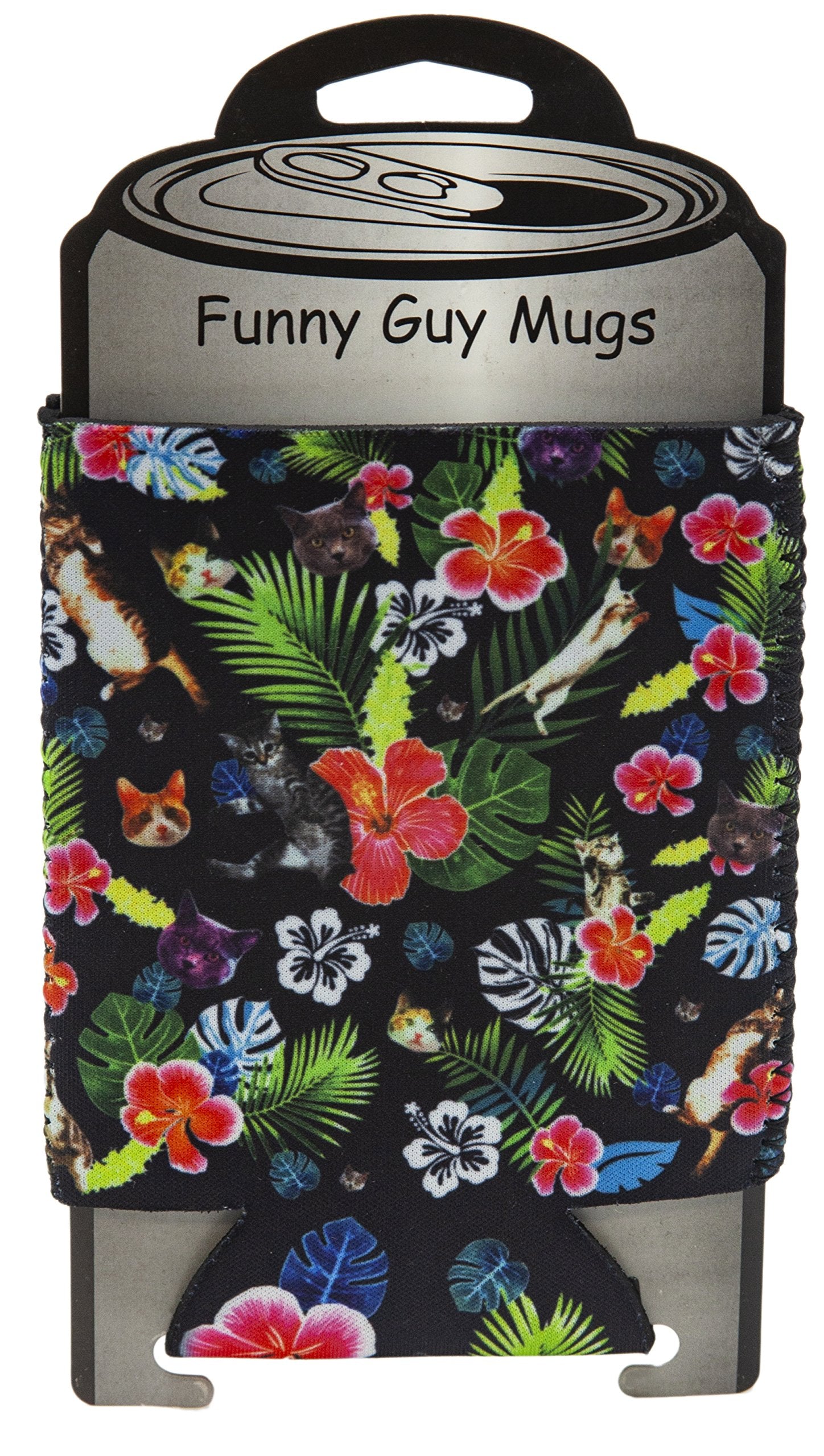 Funny Guy Mugs Hawaiian Cat Collapsible Neoprene Can Coolie - Drink Cooler