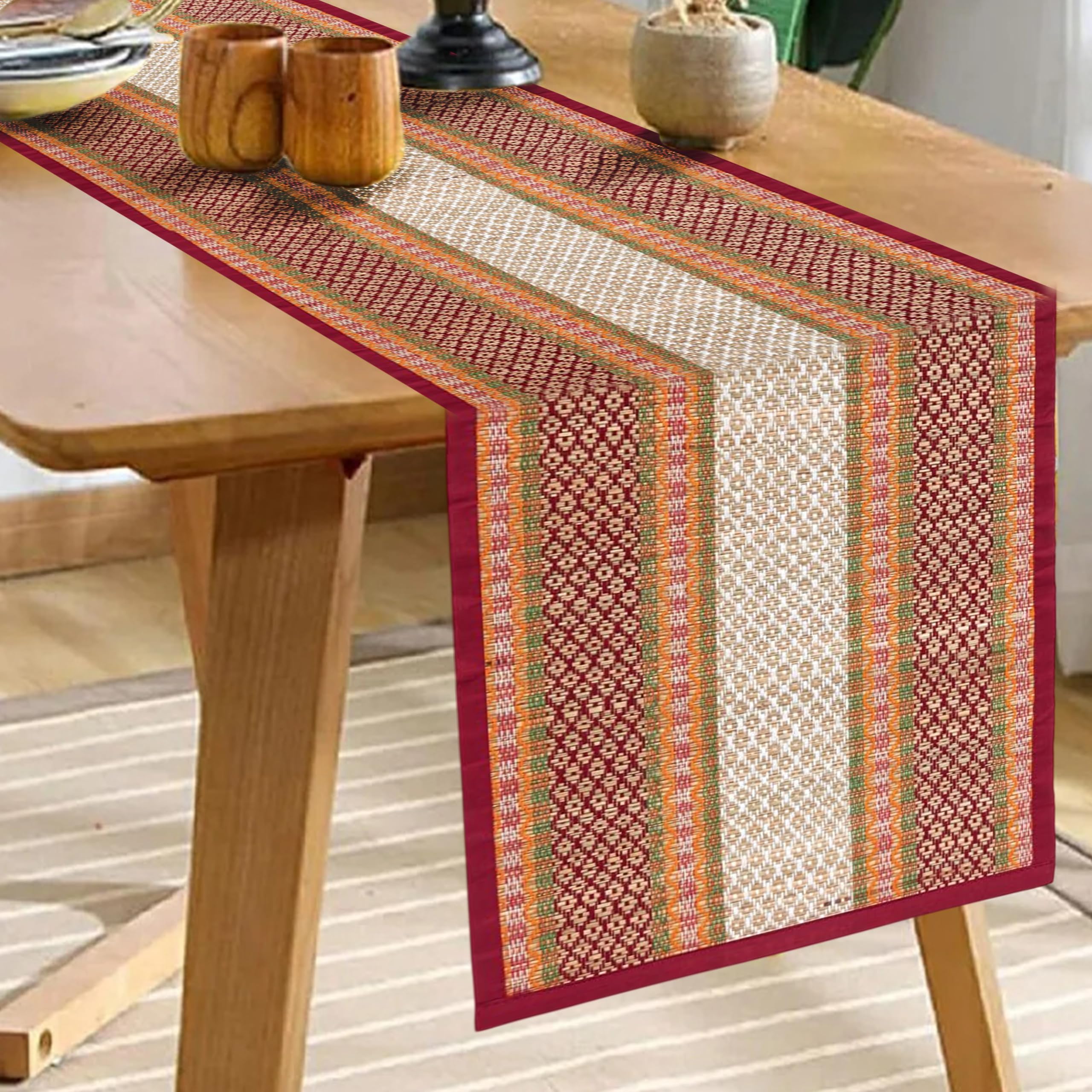 Kalatree Table Runner For 6 Seater Dining Table Centre Table 60 Inch Handmade Reversible Heat Resistant | Korai River Grass Zero