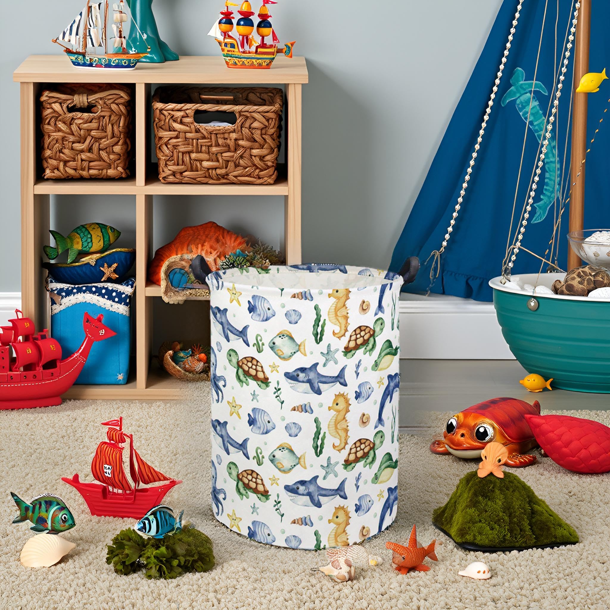 Tibaolover Ocean Kids Laundry Basket Baby Hamper Sea World Toy Storage Bin For Boys Room Decor Baby Nursery Hamper Gift Baskets