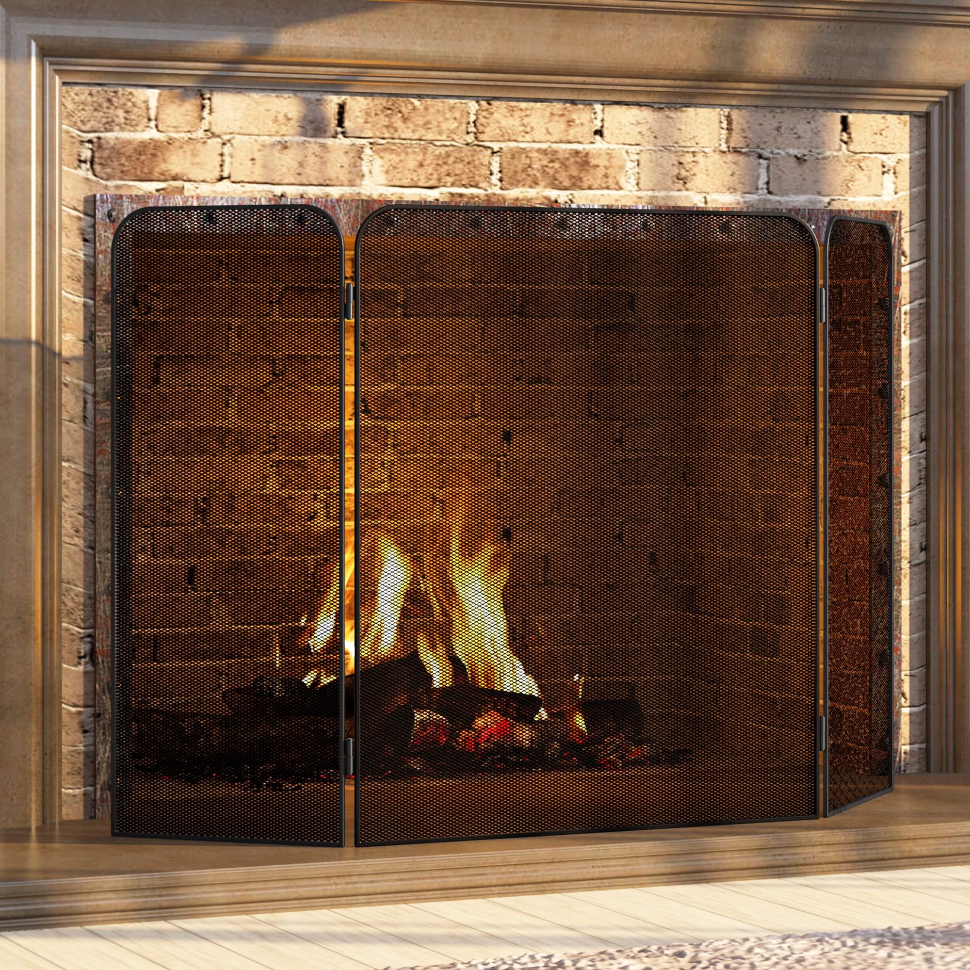 Fire Beauty 3-Panel Metal Fireplace Screen For Fireplace Fire Spark Guard Grate For Living Room Home Decor (32'' X 52'')