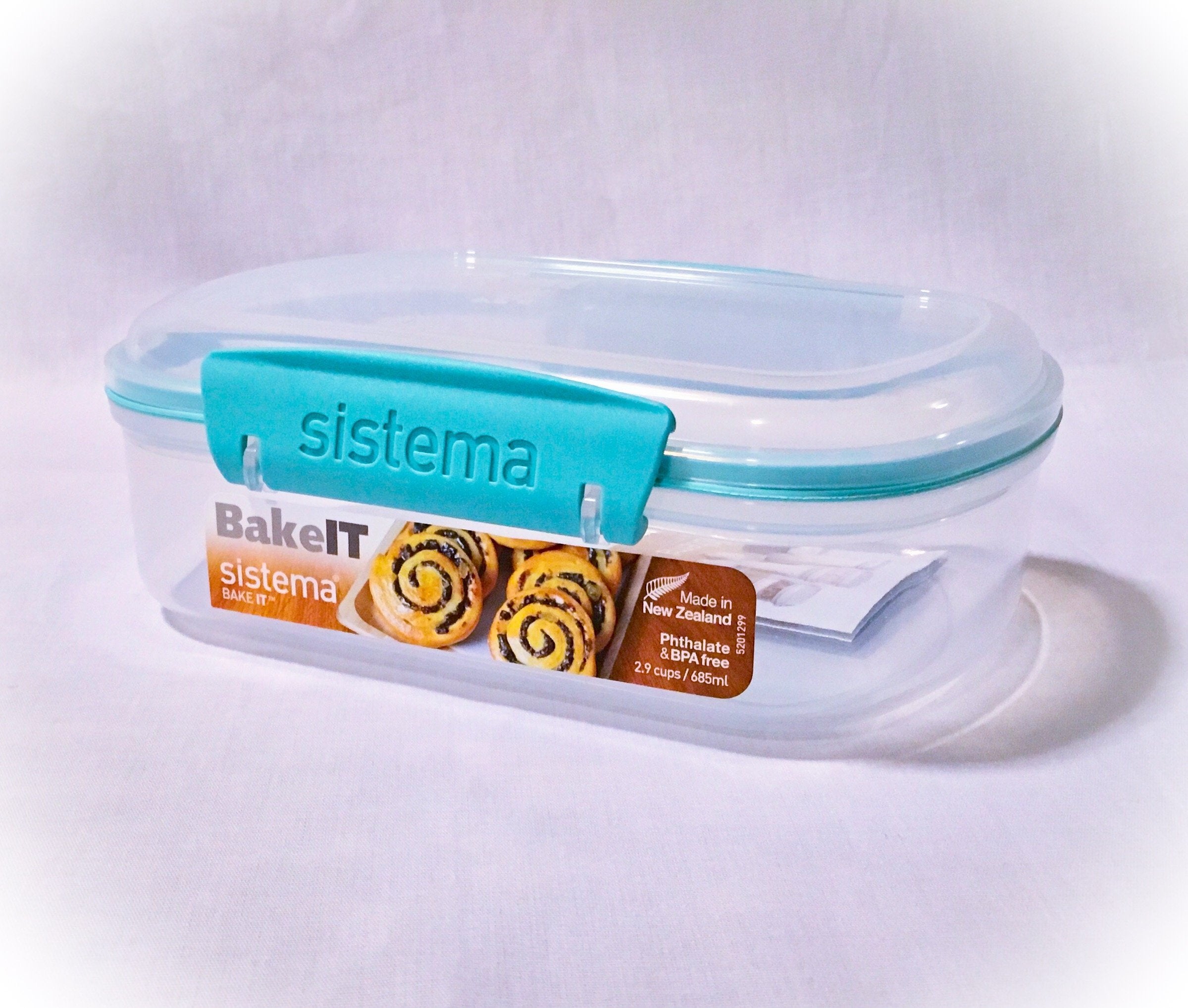 Sistema Bake It Food Storage For Baking Ingredients, Toppings Container, 2.9 Cups, Clear With Aqua Accents