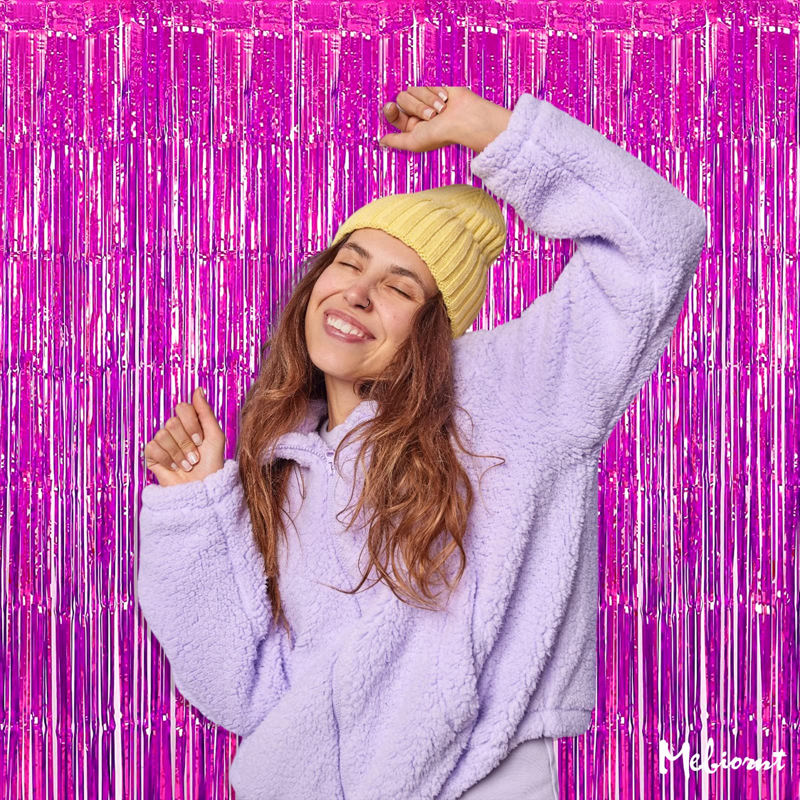 4 Pack Fuchsia Fringe Curtain Backdrop  3.2Ft x 6.6Ft Metallic Tinsel Foil Fringe Streamers Curtains Background for Photo Booth Birthday Wedding Baby Shower Party Thanksgiving Christmas Decorations
