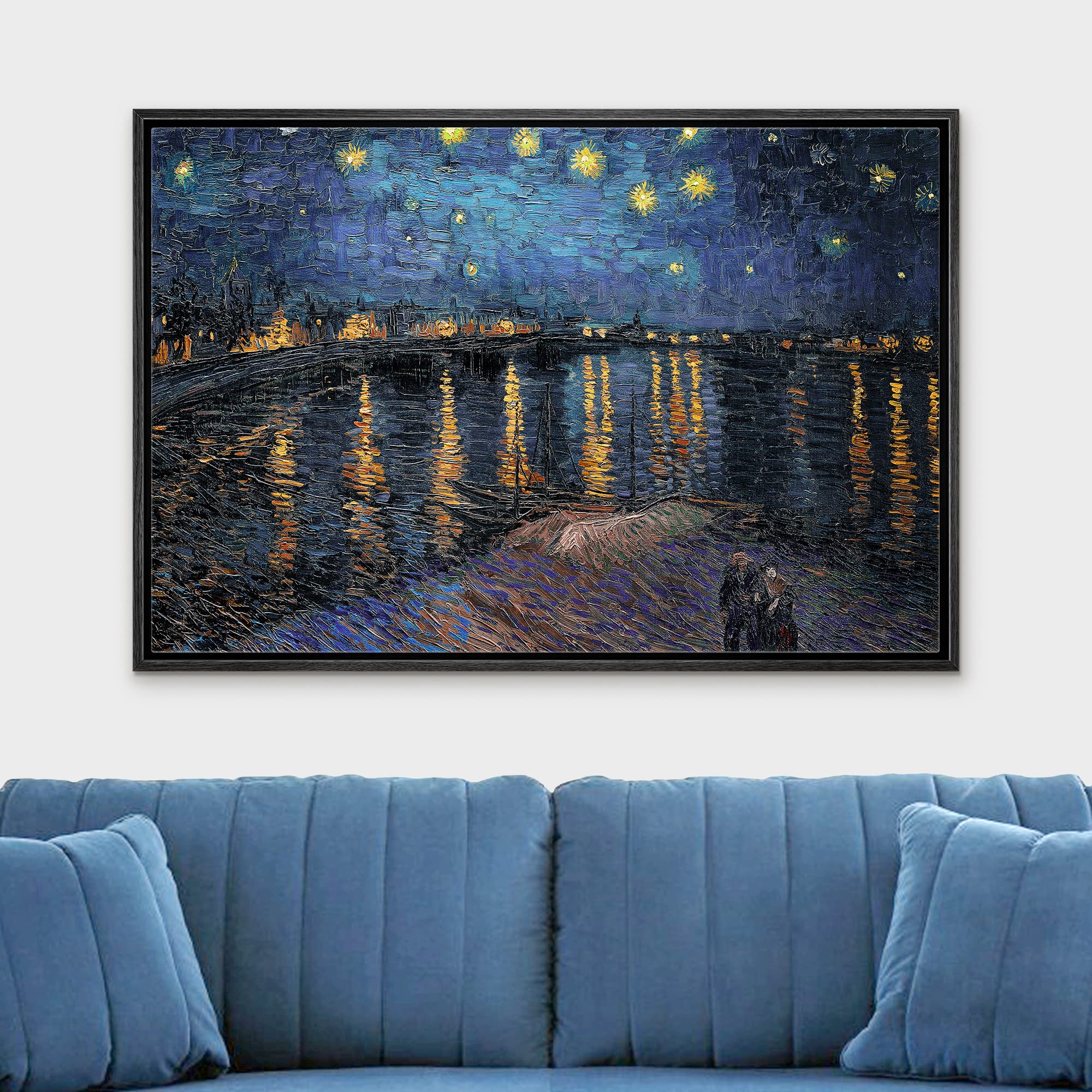 Wall26 Framed Canvas Print Wall Art Starry Night Over The Rhone By Master Artist Vincent Van Gogh Nature Wilderness Illustration