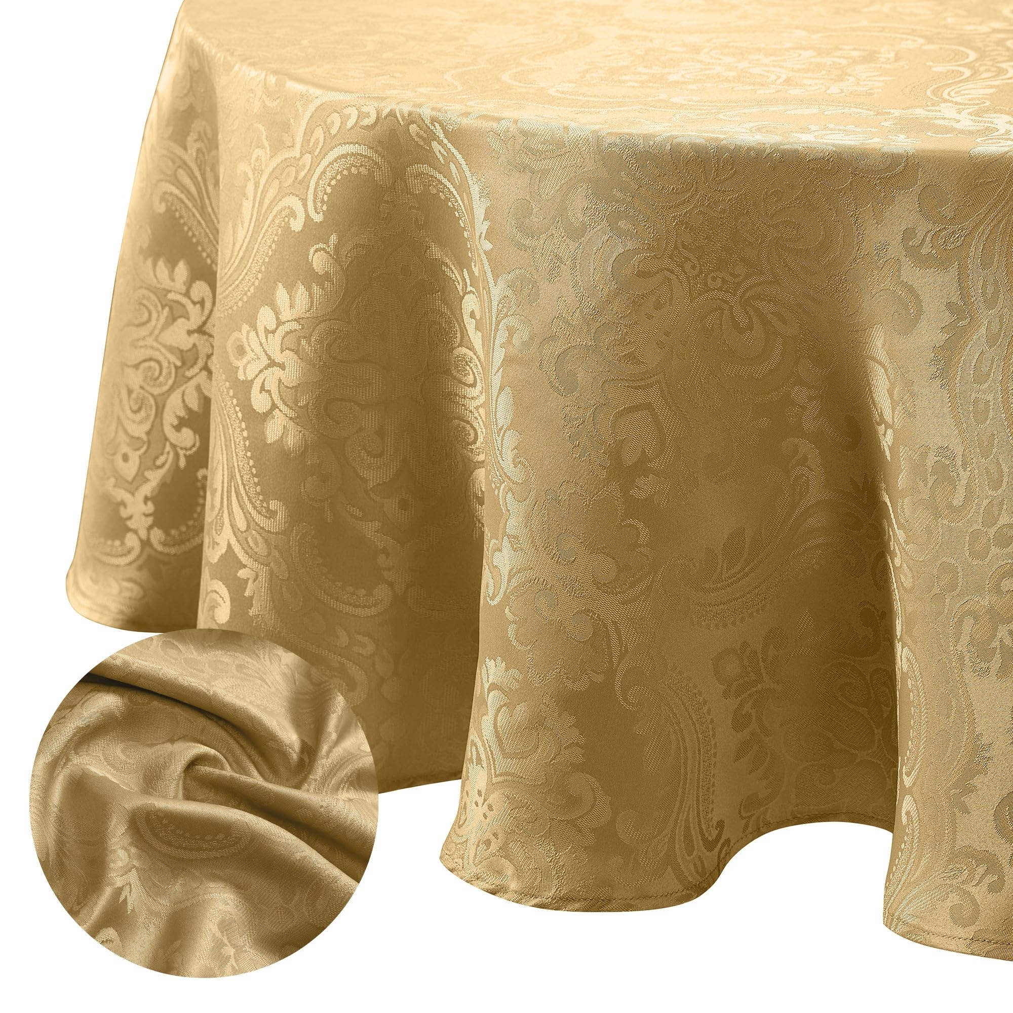 Elrene Home Fashions Caiden Elegance Damask Fabric Tablecloth, 60'' X 84'' Oval, Gold