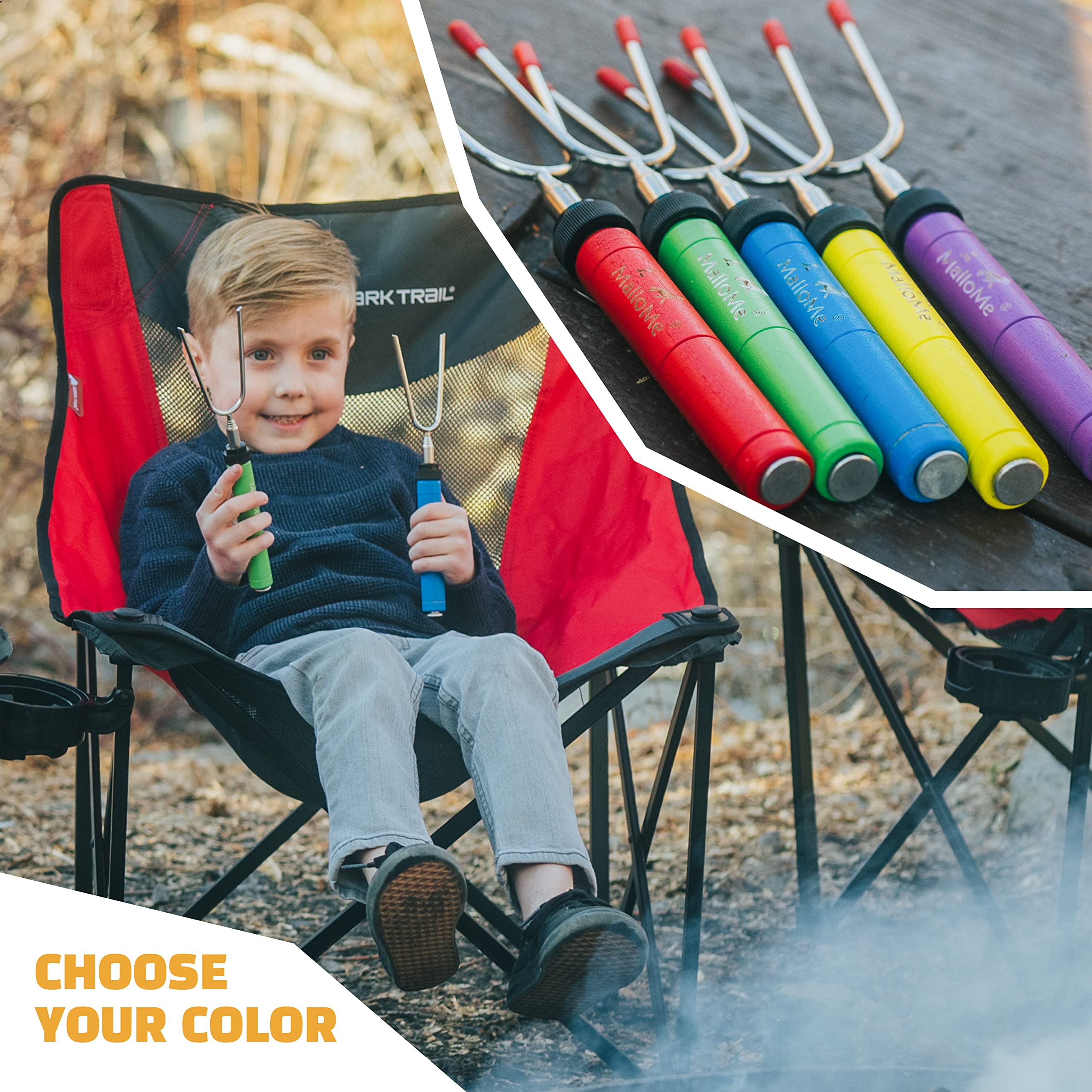 MalloMe Marshmallow Roasting Sticks Smores Kit - Marshmallows Smores Sticks for Fire Pit Long - Camping Campfire Accessories S'mores Gift Set- Smore Hot Dog Roaster Marshmello Skewers - 34Inch 10 Pack