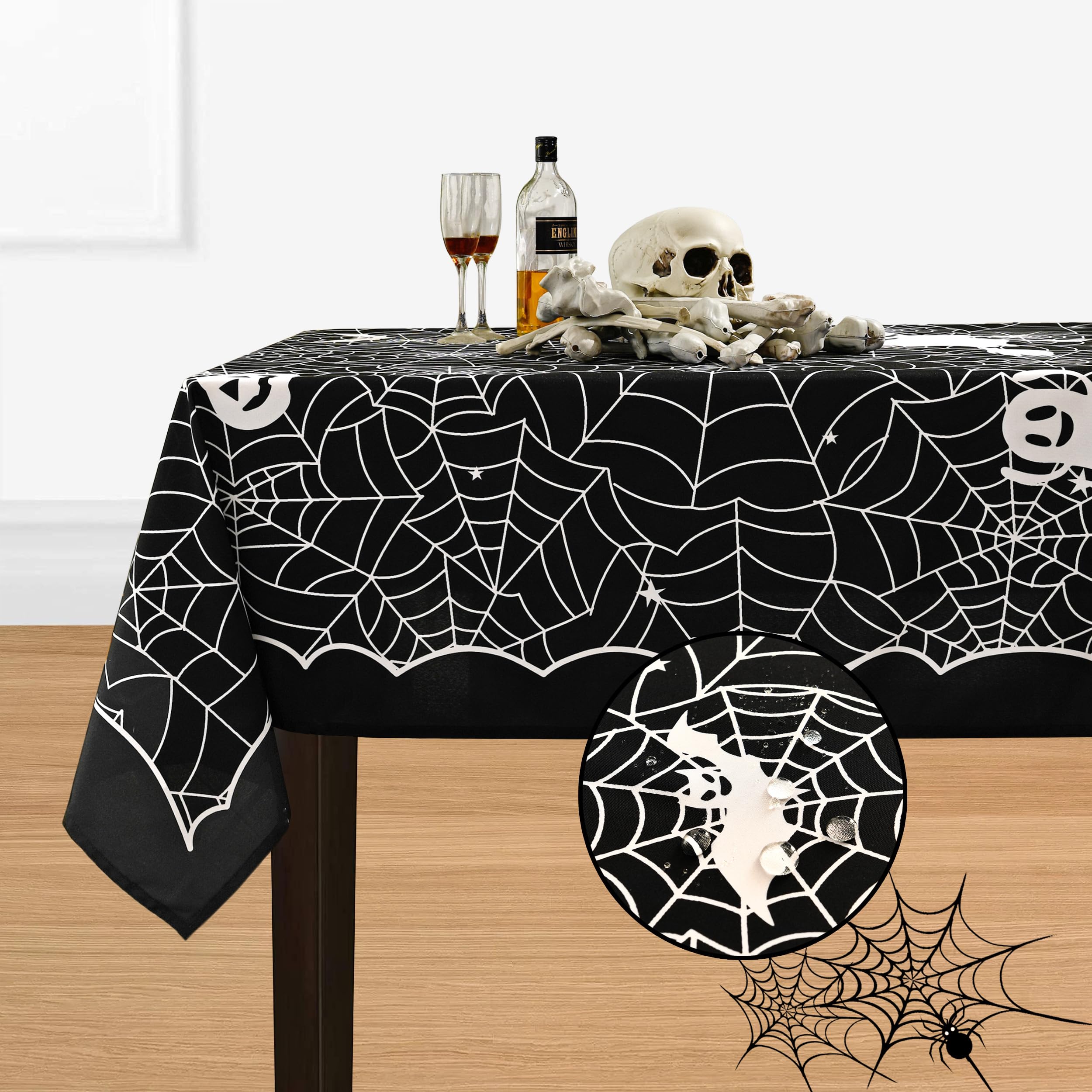 Mikiup Rectangle Halloween Tablecloth - Spider Web Decorative Holiday Table Cloth, Waterproof And Washable Table Cover For Party