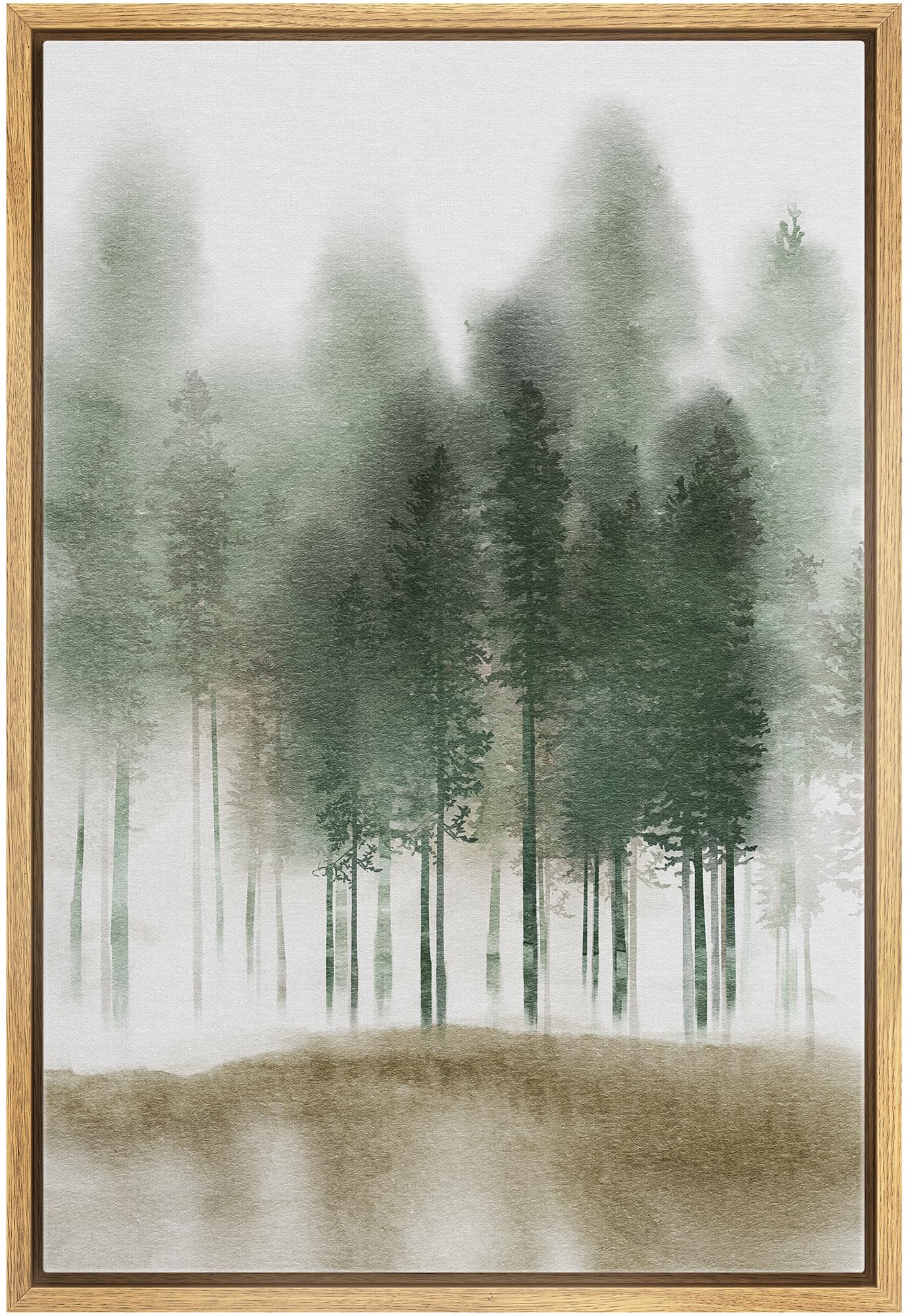 Signwin Framed Canvas Print Wall Art Woodland Nursery Decor Pastel Watercolor Pine Tree Nature Modern Art Decorative Landscape F