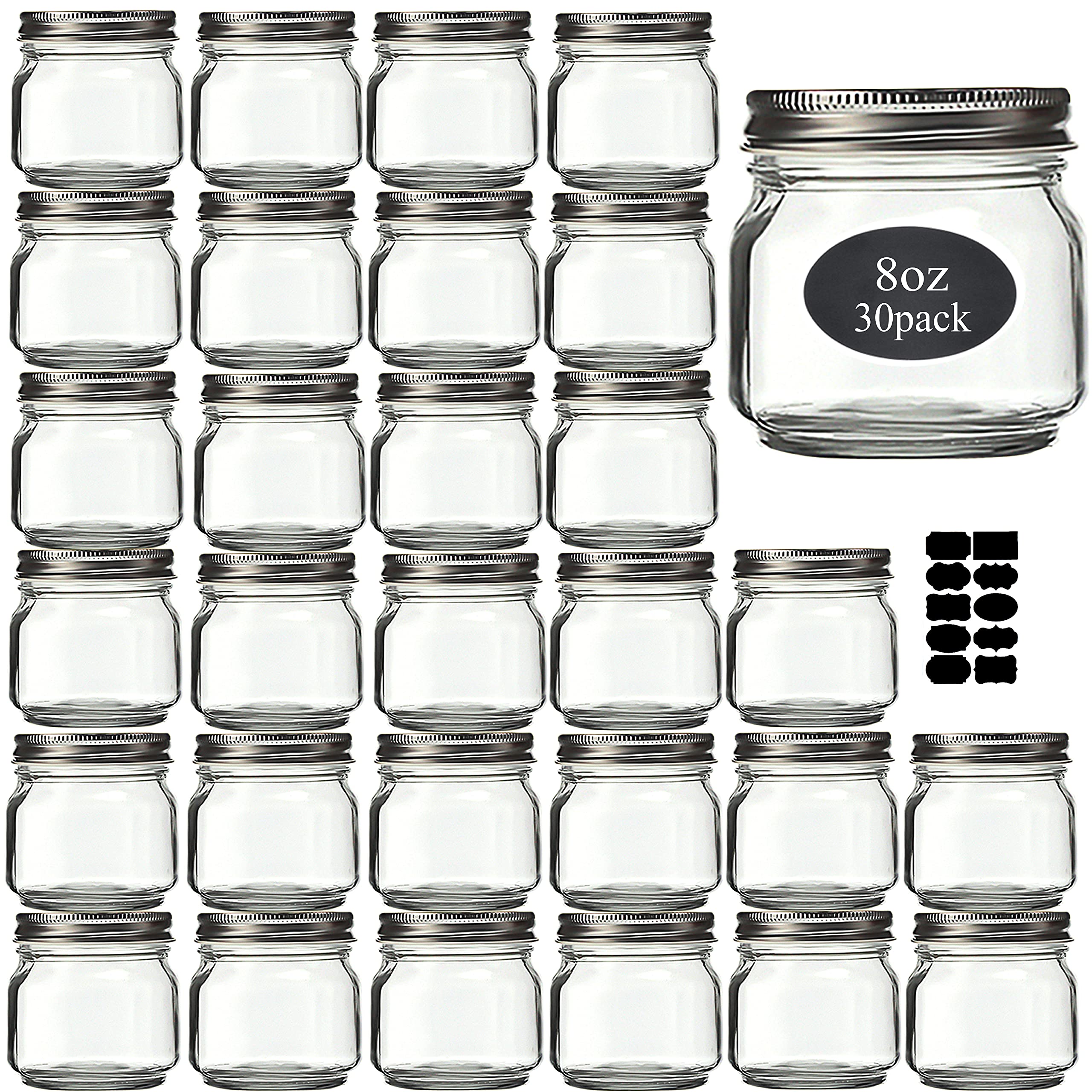 Rainforce Mason Jars 8 Oz 30 Pack- Small Mason Jars With Silver Lids -1/4 Quart Canning Jars| Storage Pickling Jars For Jelly, J
