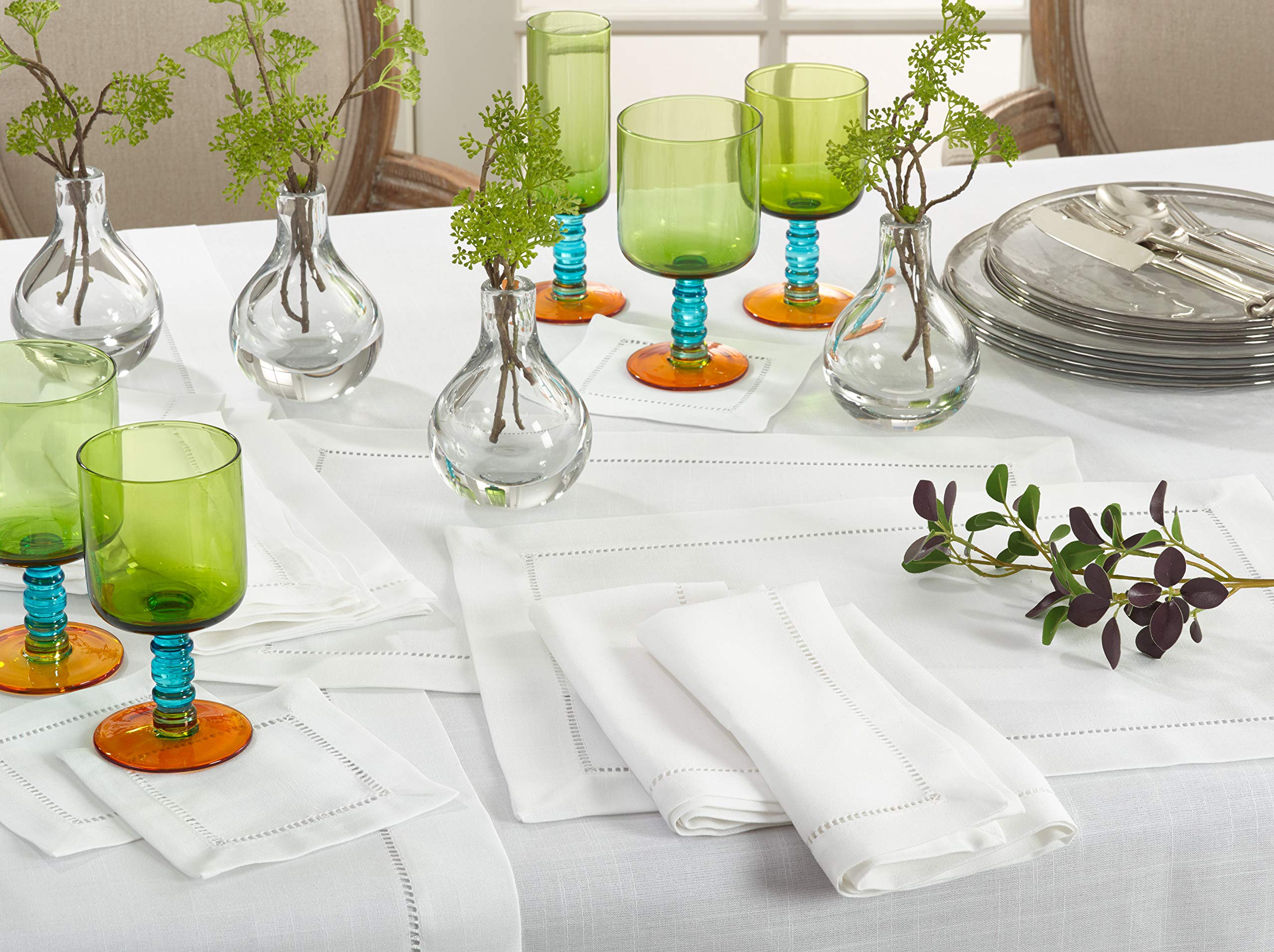 Saro Lifestyle Hemstitched Border Dinner Napkin (Set Of 12), White, 22''X22''