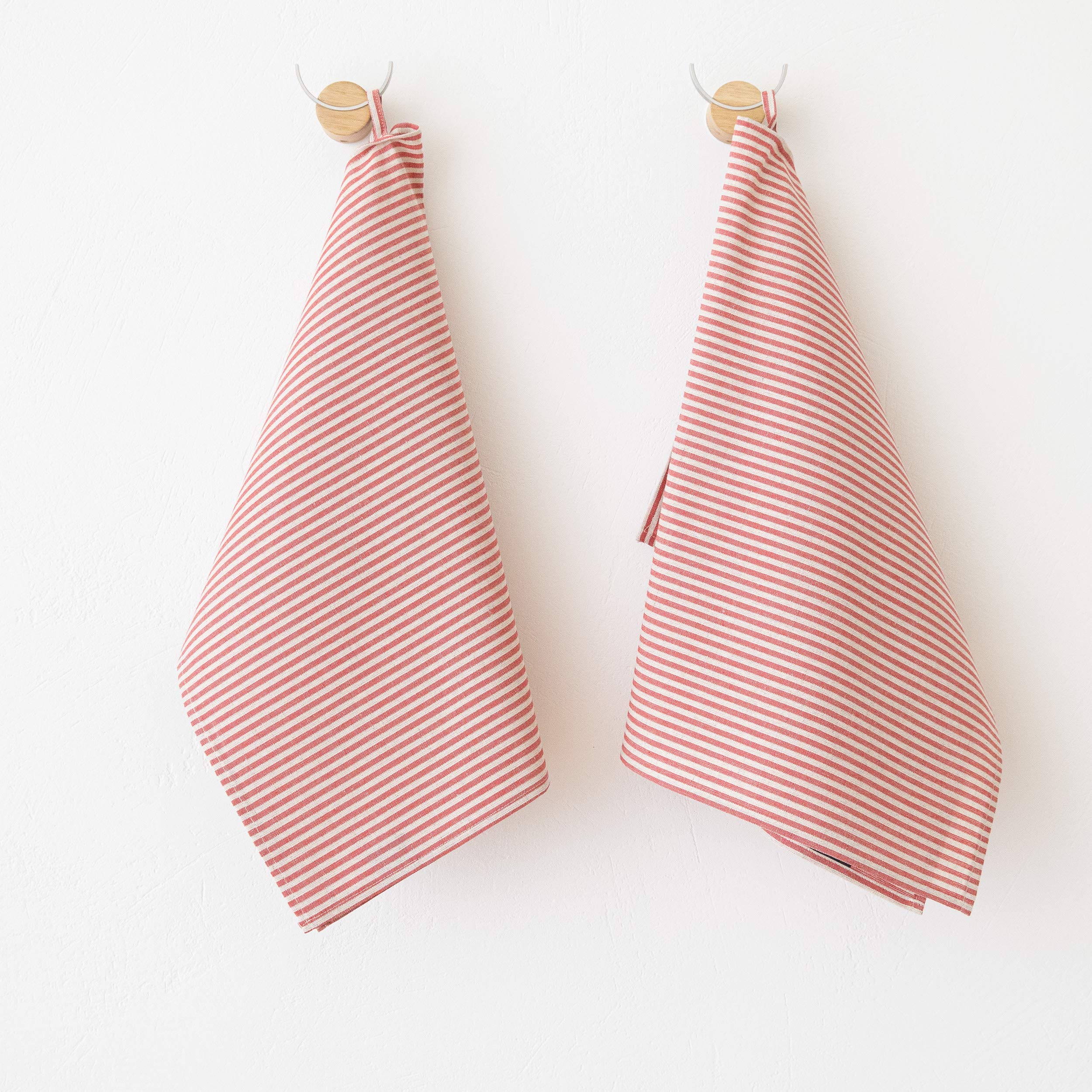 Linenme Set Of 2 Tea Towels Red Striped Linen Cotton Jazz, 19 X 28