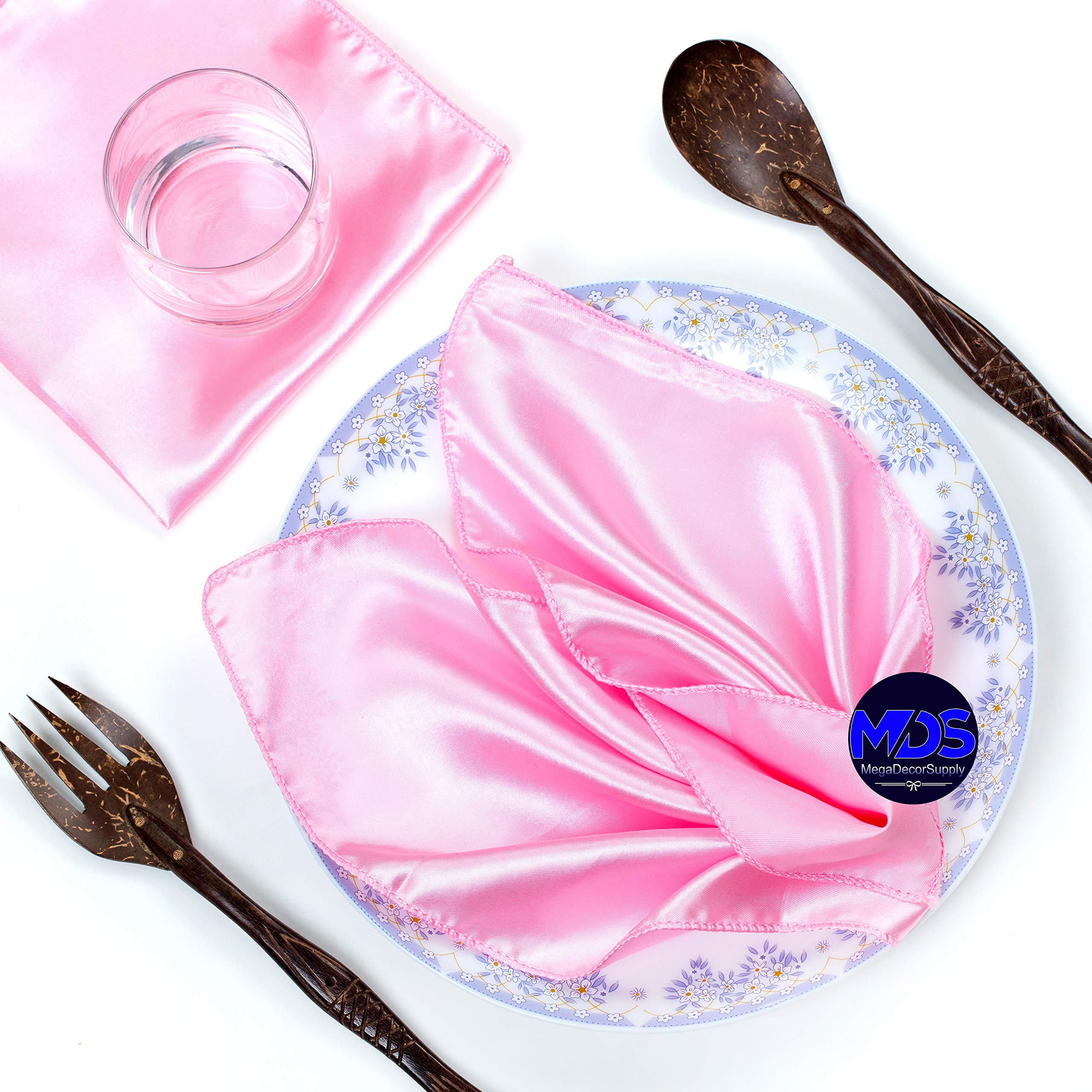 Mds Pack Of 50 Wedding Satin 12''X 12'' Square Dinner Napkin Or Handkerchief For Wedding Banquet Decoration - Pink