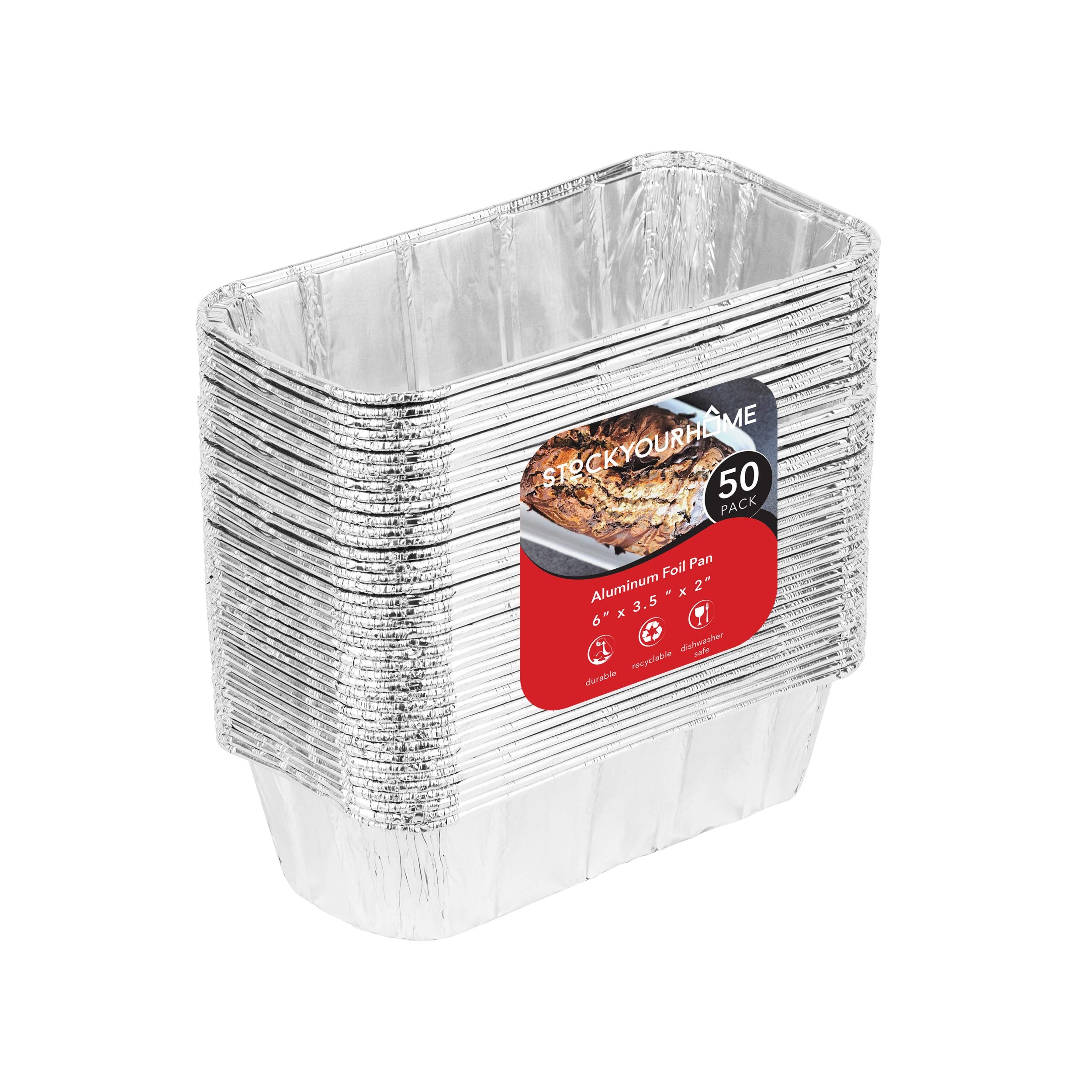 Stock Your Home 1 Lb Aluminum Foil Mini Loaf Pans (50 Pack) Disposable Small Loaf Pan - 1 Pound Baking Tin Liners, Perfect To Ba